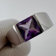 Vintage Cartier Deep Purple Amethyst 18 Karat White Gold Tank Band Solo Ring