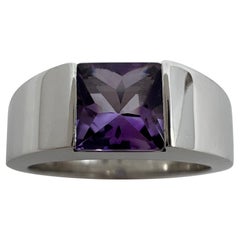 Vintage Cartier Deep Purple Amethyst 18 Karat White Gold Tank Band Solo Ring