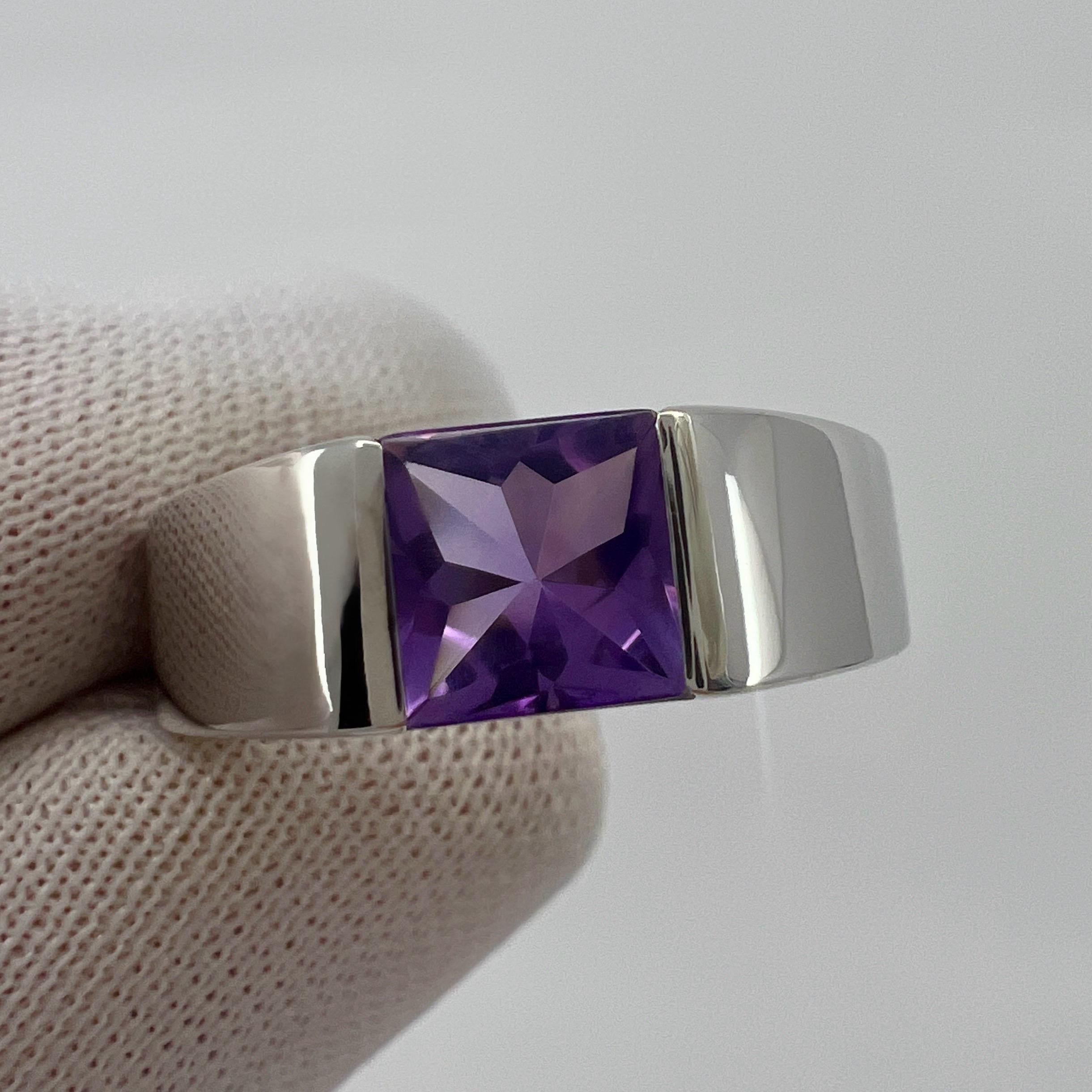Vintage Cartier Deep Purple Amethyst 18k White Gold Tank Band Solo Ring 51 4