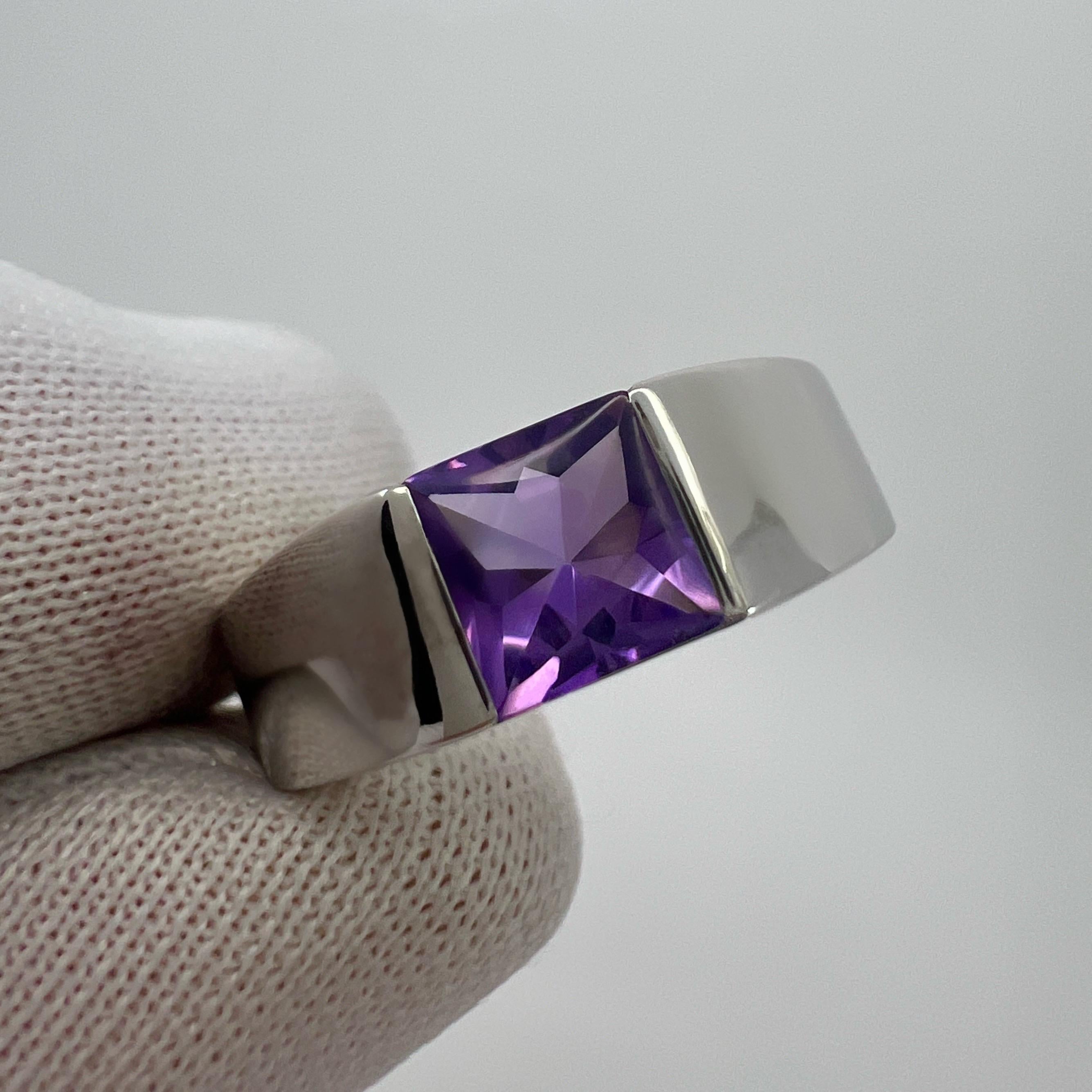 Vintage Cartier Deep Purple Amethyst 18k White Gold Tank Band Solo Ring 51 5