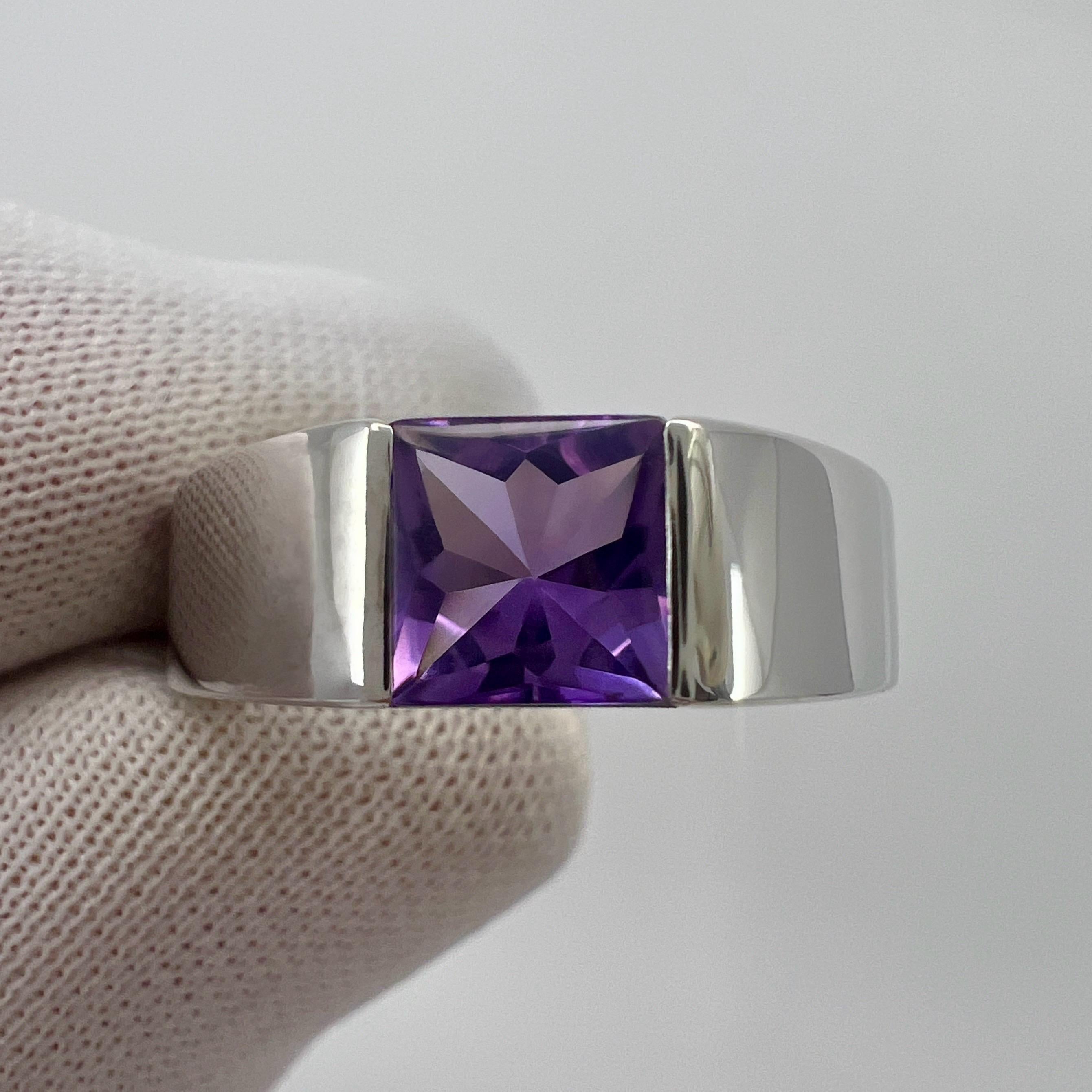 Vintage Cartier Deep Purple Amethyst 18k White Gold Tank Band Solo Ring 51  For Sale 7