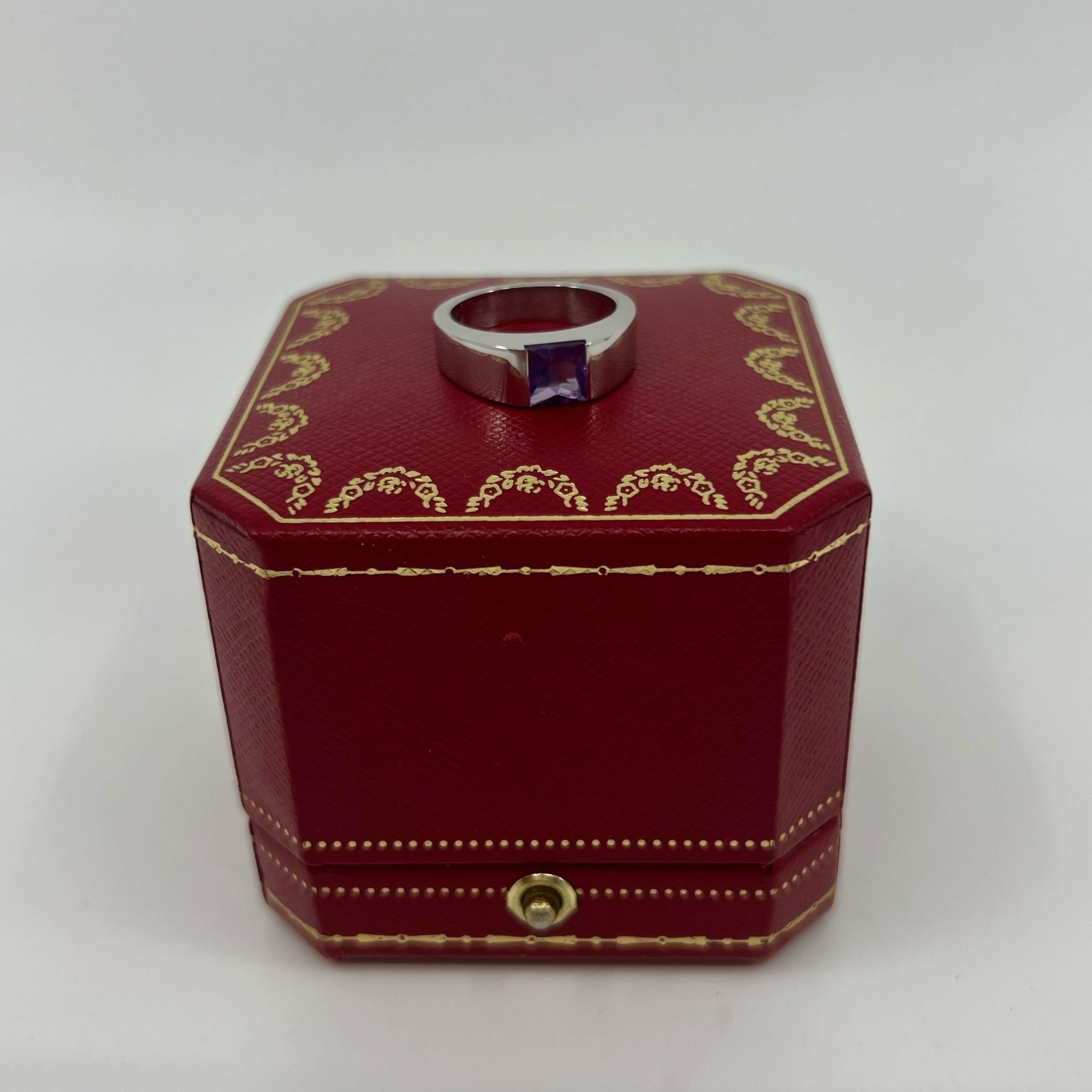 Cartier, bague débardeur vintage en or blanc 18 carats avec améthyste violet profond 51  Excellent état - En vente à Birmingham, GB