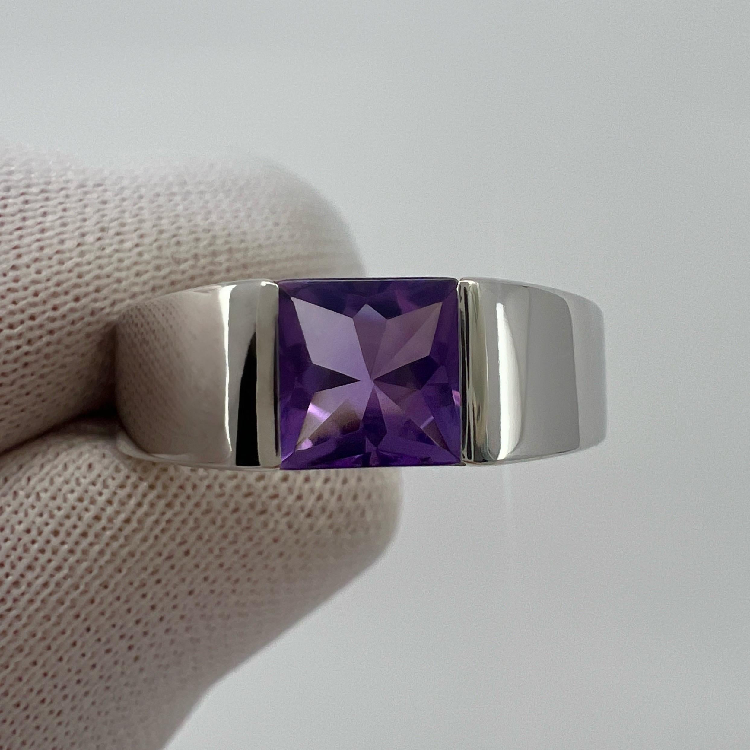 Vintage Cartier Deep Purple Amethyst 18k White Gold Tank Band Solo Ring 51  For Sale 2