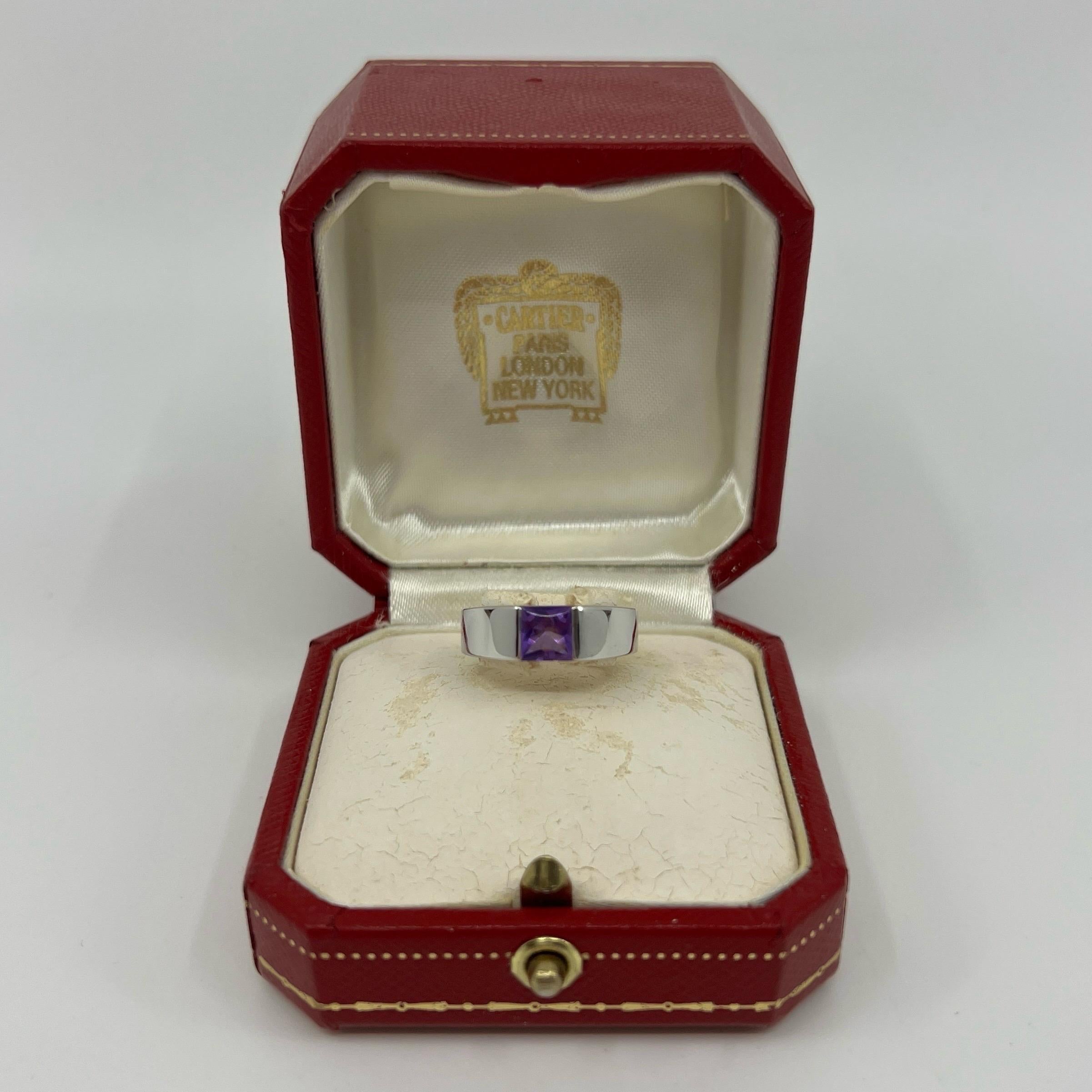 Vintage Cartier Deep Purple Amethyst 18k White Gold Tank Band Solo Ring 51  For Sale 4