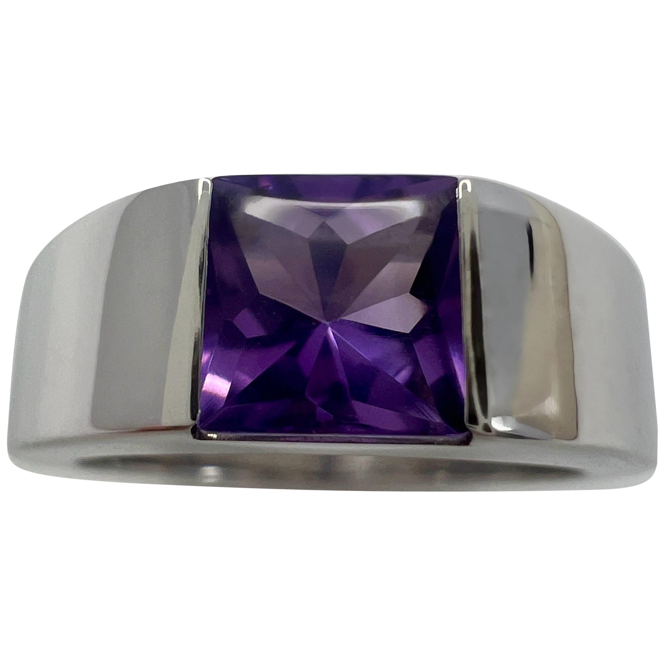 Vintage Cartier Deep Purple Amethyst 18k White Gold Tank Band Solo Ring 51