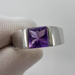 Vintage Cartier Deep Purple Amethyst 18k White Gold Tank Band Solo Ring 55