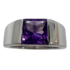 Vintage Cartier Deep Purple Amethyst 18k White Gold Tank Band Solo Ring 55