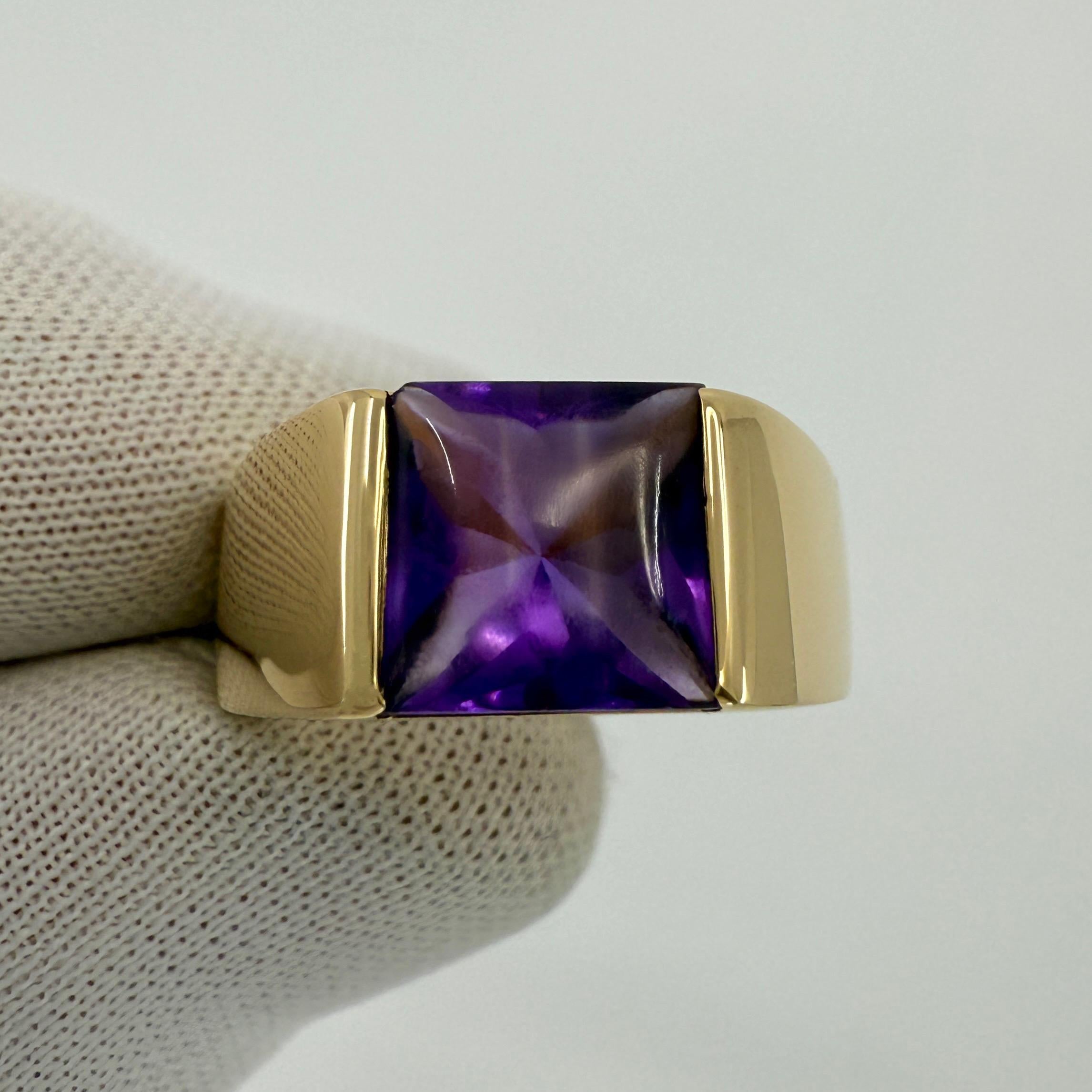 Quadrato Cartier Vintage Purple Amethyst 8mm 18k Yellow Gold Tank Band Solo Ring 51 in vendita