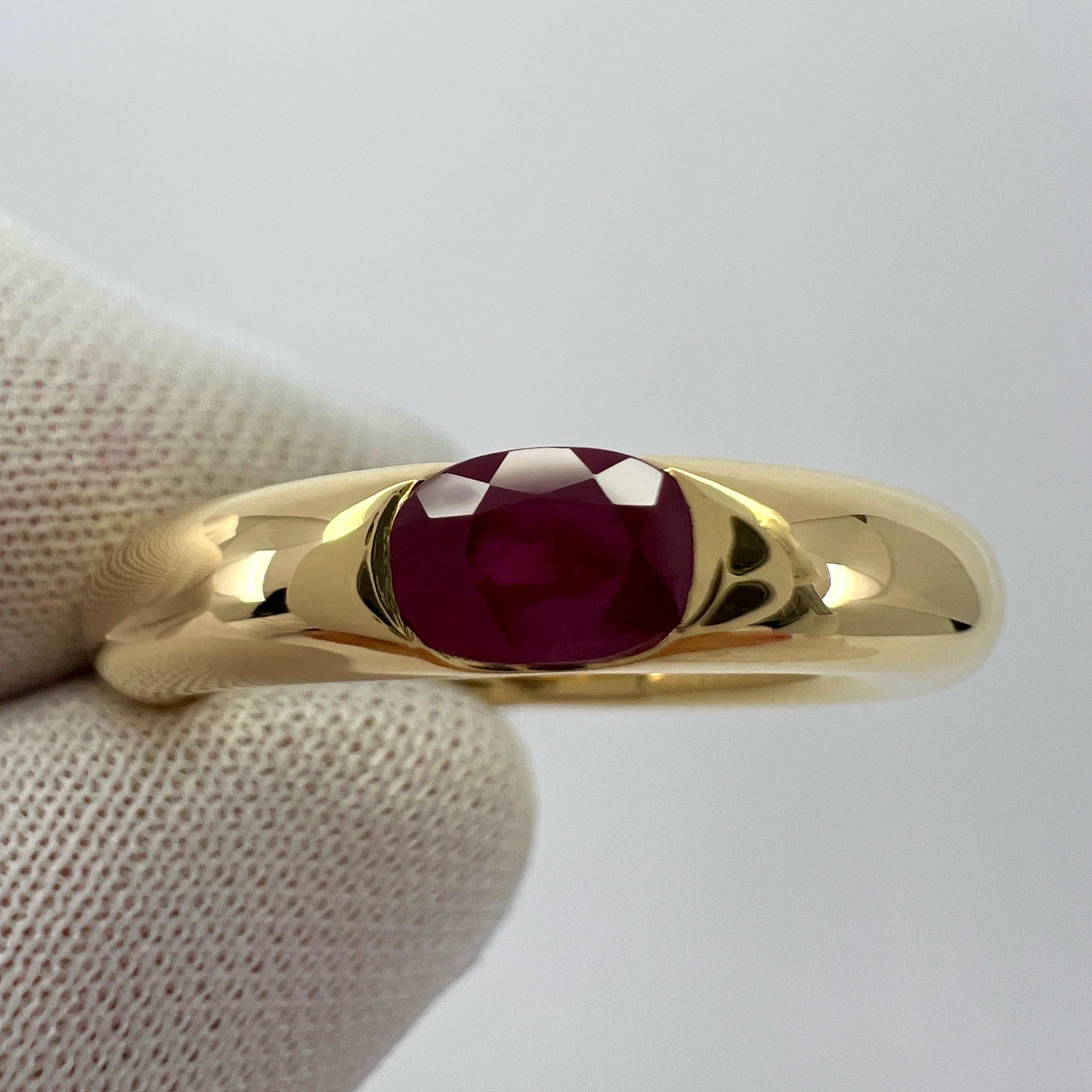 Vintage Cartier Deep Red Ruby Ellipse 18k Yellow Gold Oval Cut Solitaire Ring 5 For Sale 8