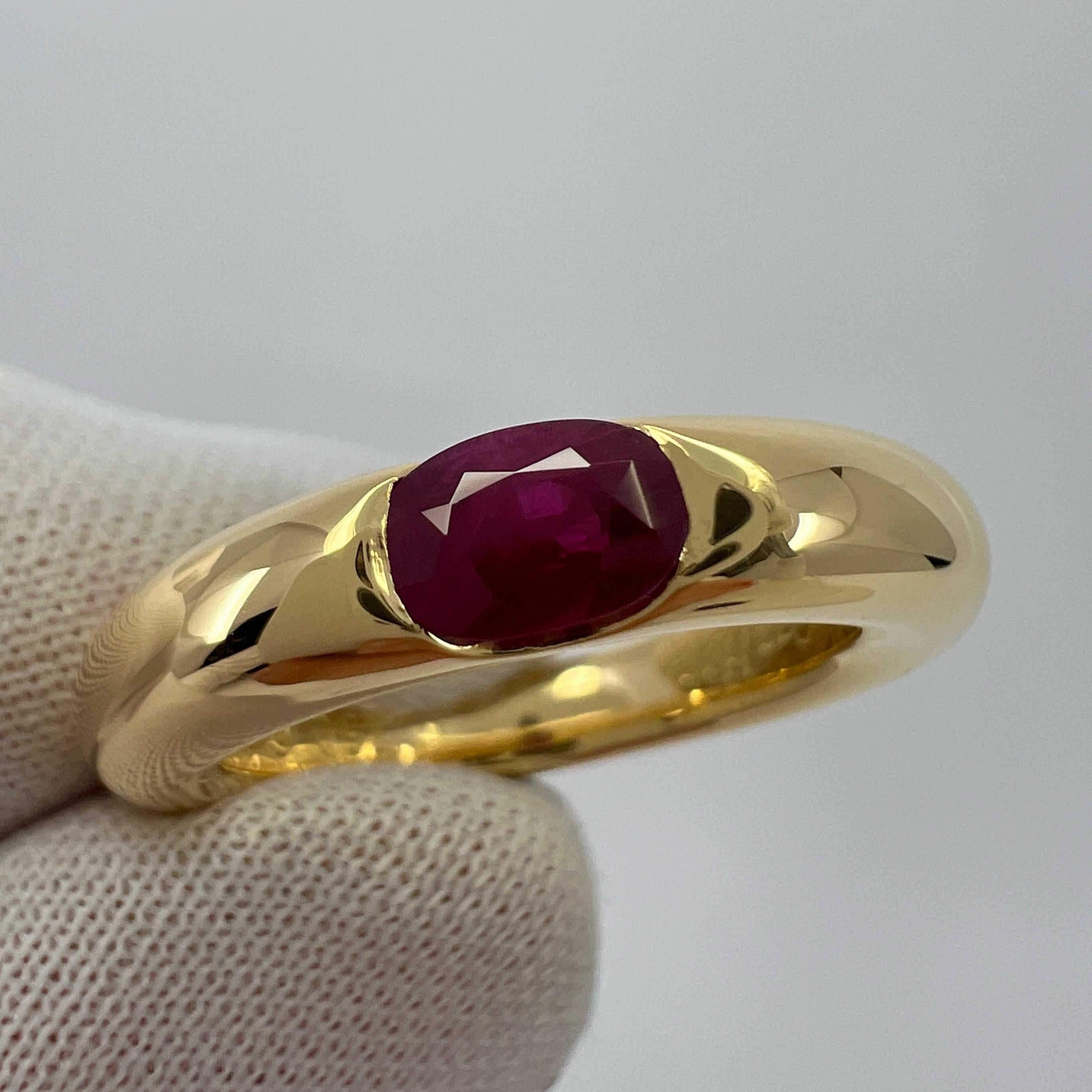 Vintage Cartier Deep Red Ruby Ellipse 18k Yellow Gold Oval Cut Solitaire Ring 5 For Sale 3