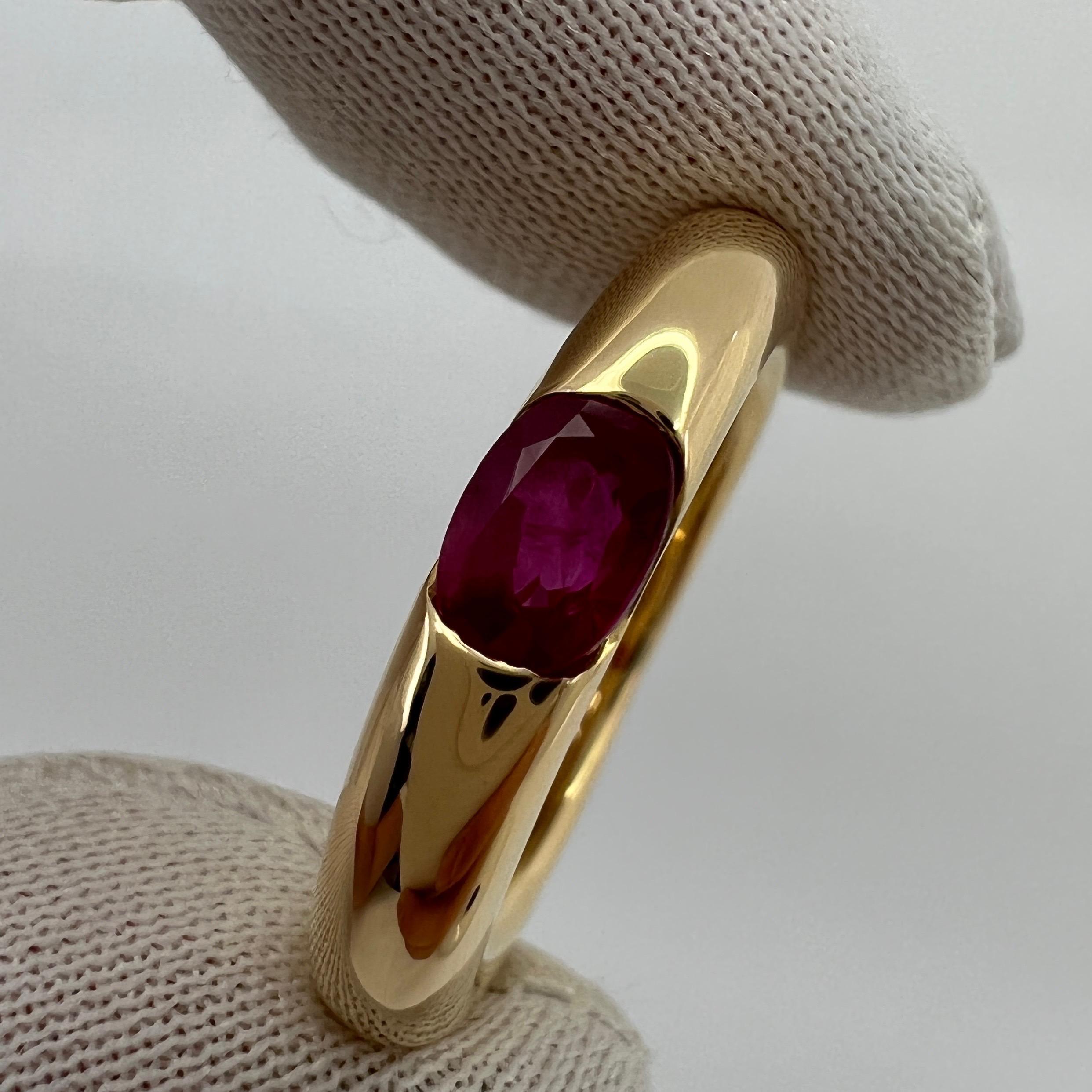 Vintage Cartier Deep Red Ruby Ellipse 18k Yellow Gold Oval Cut Solitaire Ring 7