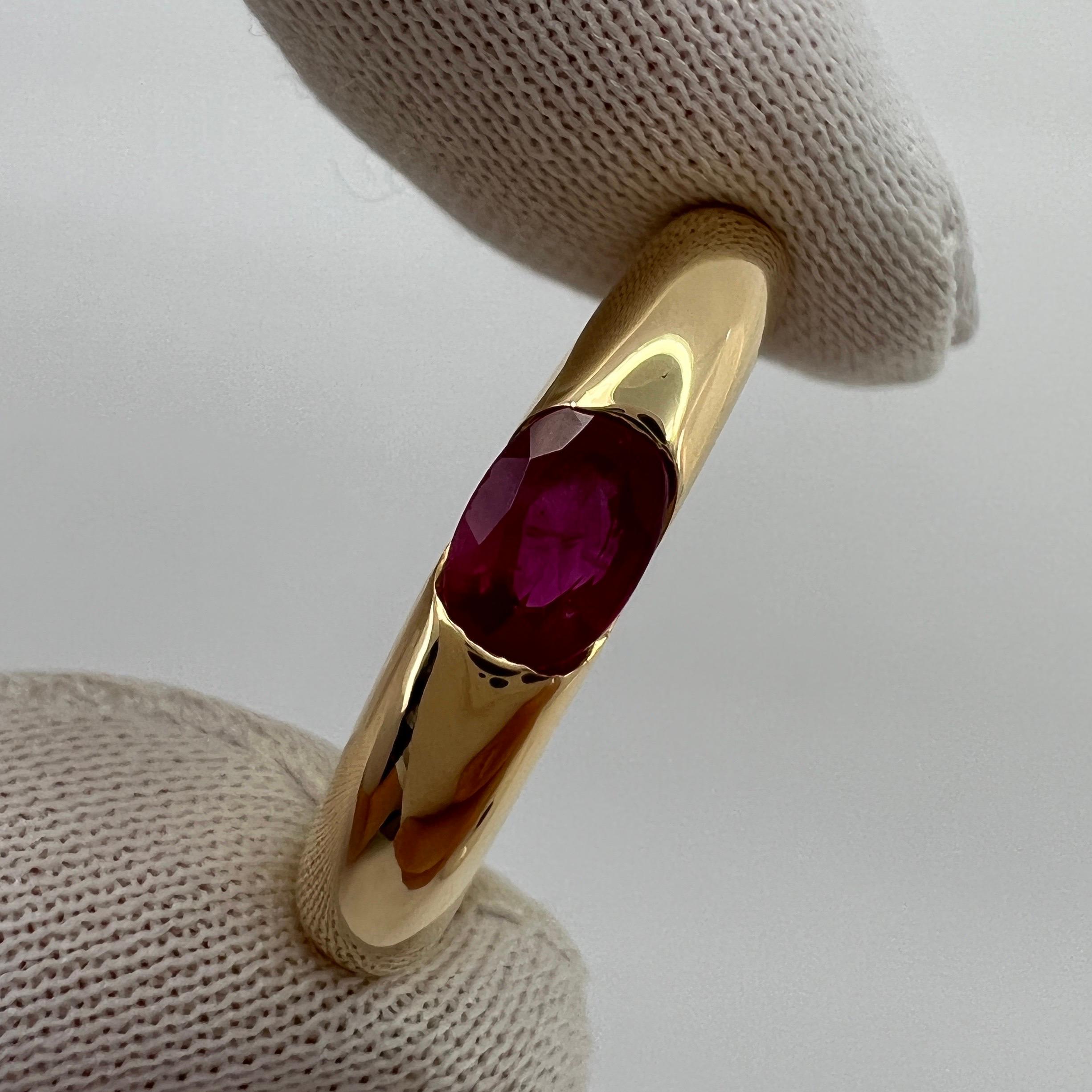 Vintage Cartier Deep Red Ruby Ellipse 18k Yellow Gold Oval Cut Solitaire Ring 7