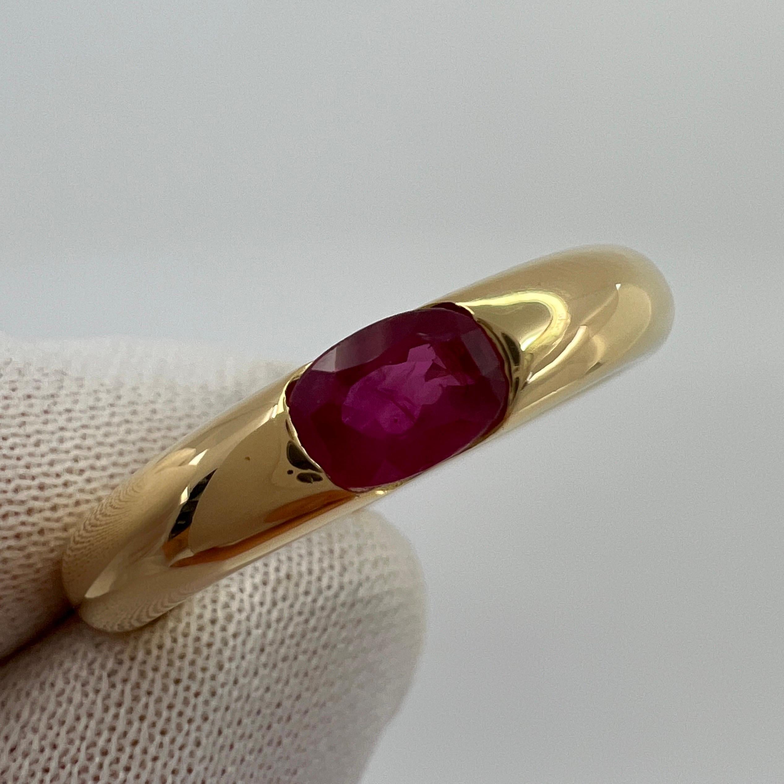 Vintage Cartier Deep Red Ruby Ellipse 18k Yellow Gold Oval Cut Solitaire Ring 2