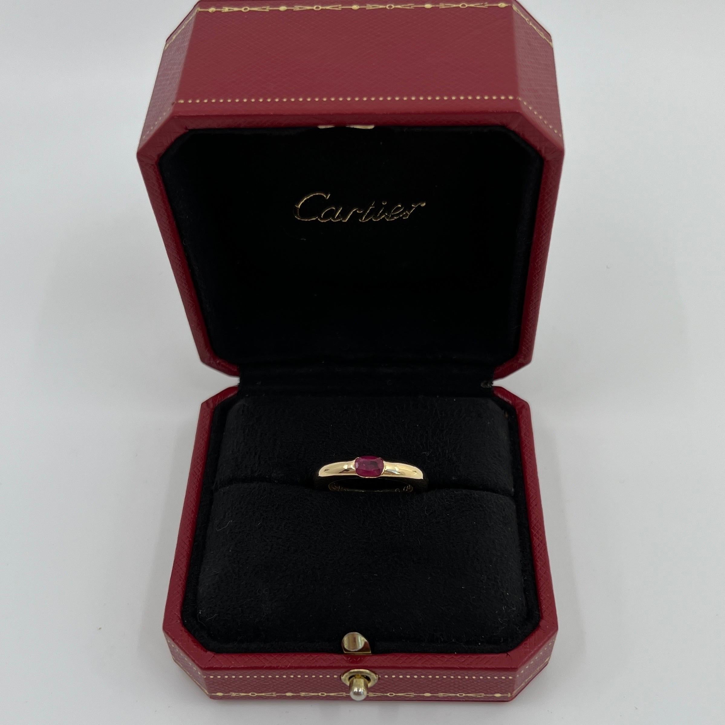 Vintage Cartier Deep Red Ruby 18k Yellow Gold Solitaire Ring.

Stunning yellow gold ring set with a fine deep red ruby. Fine jewellery houses like Cartier only use the finest of gemstones and this ruby is no exception. An excellent quality ruby with