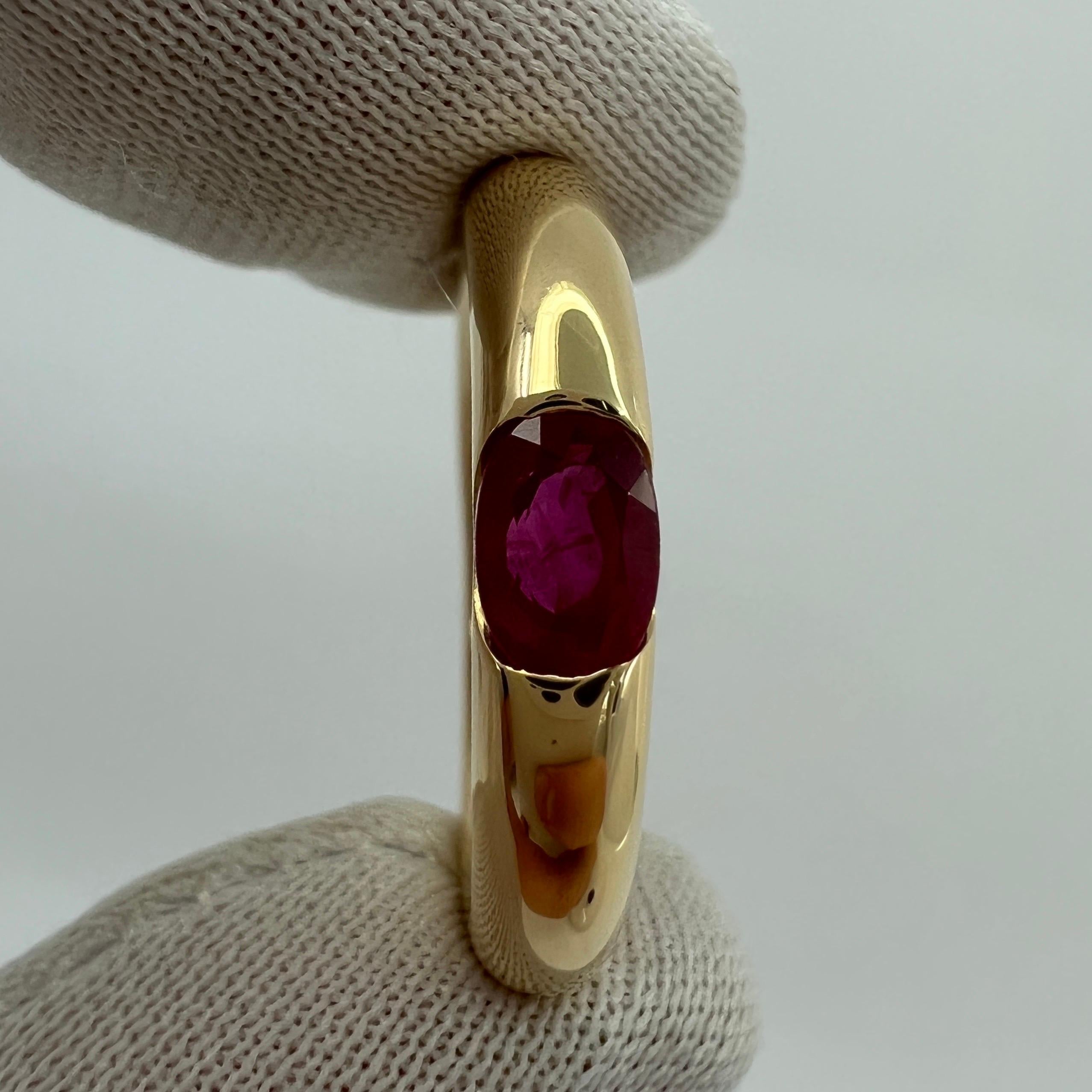 Vintage Cartier Deep Red Ruby Ellipse 18k Yellow Gold Oval Solitaire Ring 49 US5 In Excellent Condition For Sale In Birmingham, GB