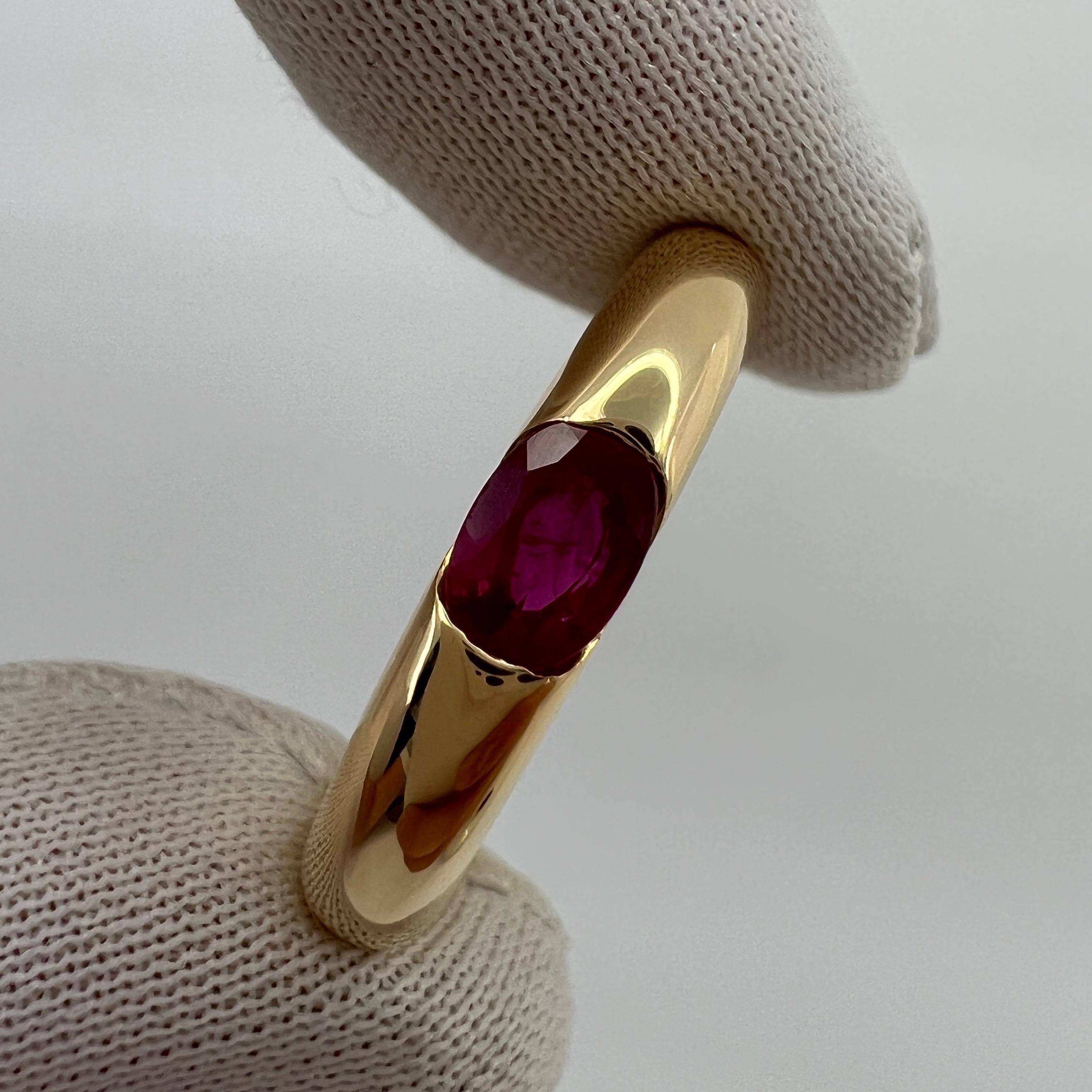 Vintage Cartier Deep Red Ruby Ellipse 18k Yellow Gold Oval Solitaire Ring 49 US5 For Sale 1
