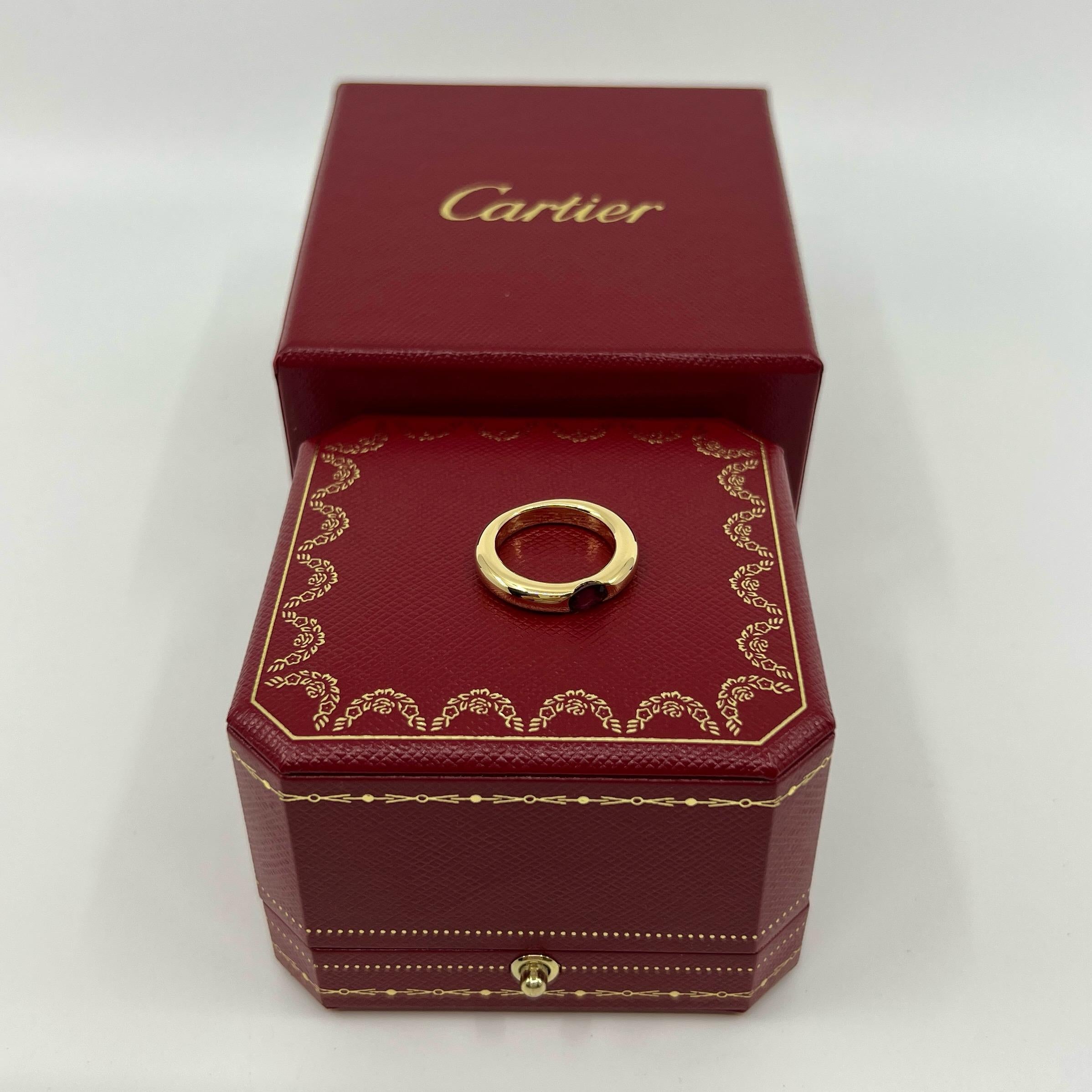 Vintage Cartier Deep Red Ruby Ellipse 18k Yellow Gold Oval Solitaire Ring 50 US5 In Excellent Condition In Birmingham, GB