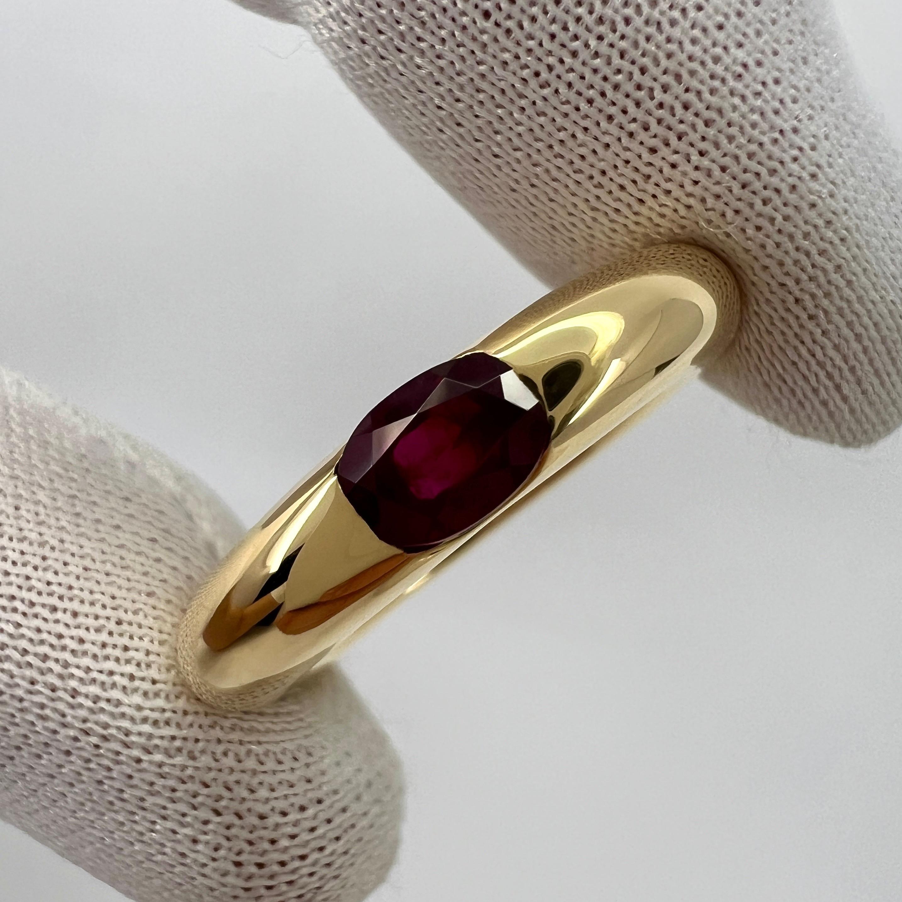 Vintage Cartier Deep Red Ruby Ellipse 18k Yellow Gold Oval Solitaire Ring 52 US6 5