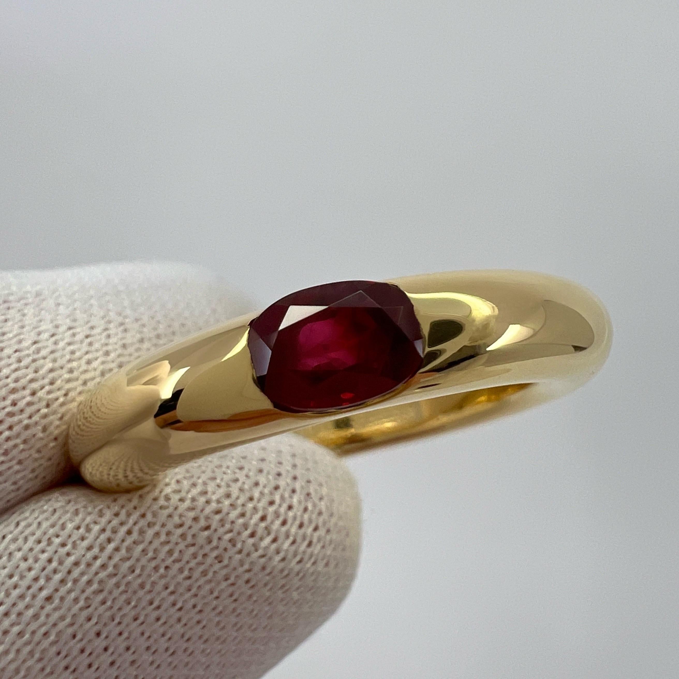 Vintage Cartier Deep Red Ruby Ellipse 18k Yellow Gold Oval Solitaire Ring 52 US6 7