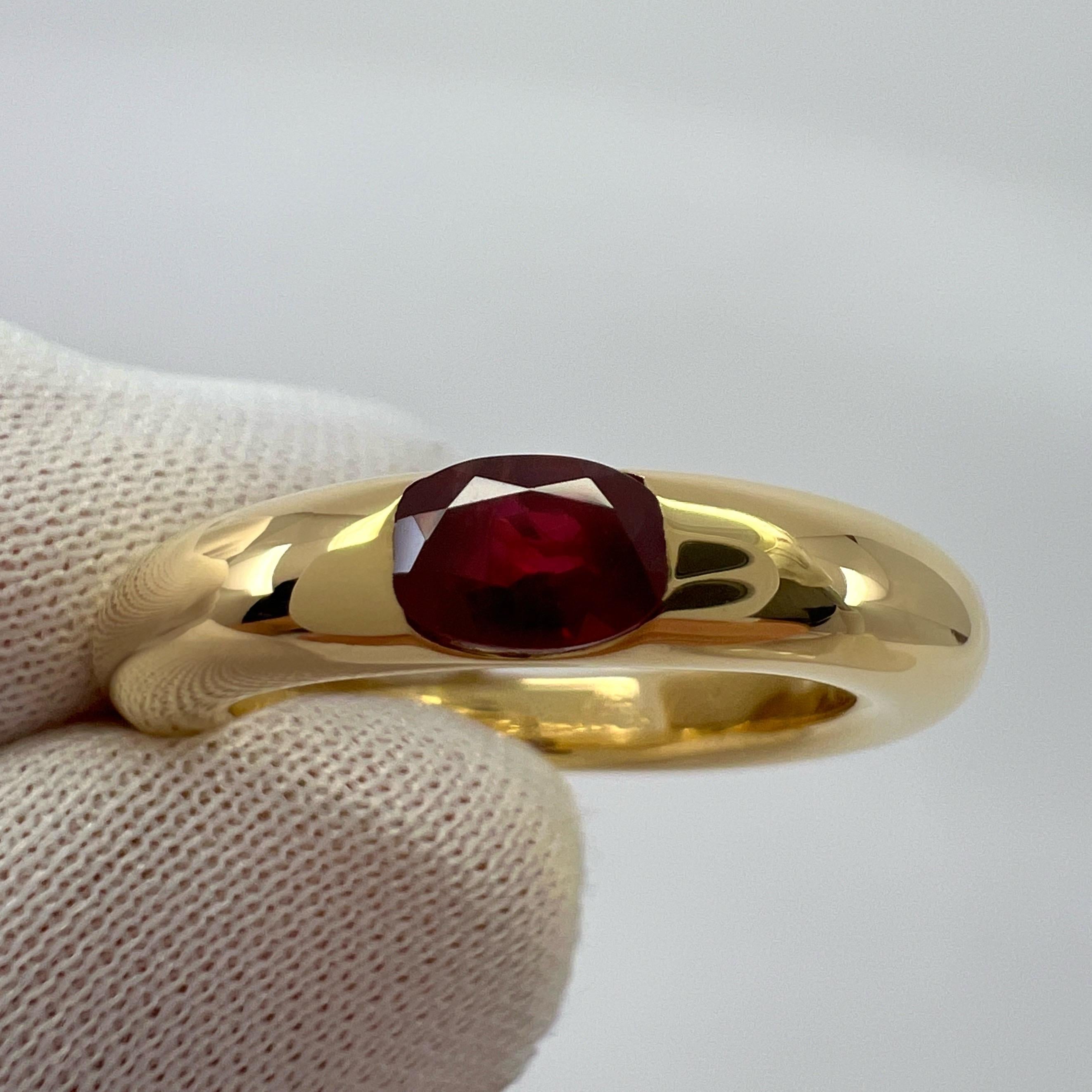 Oval Cut Vintage Cartier Deep Red Ruby Ellipse 18k Yellow Gold Oval Solitaire Ring 52 US6