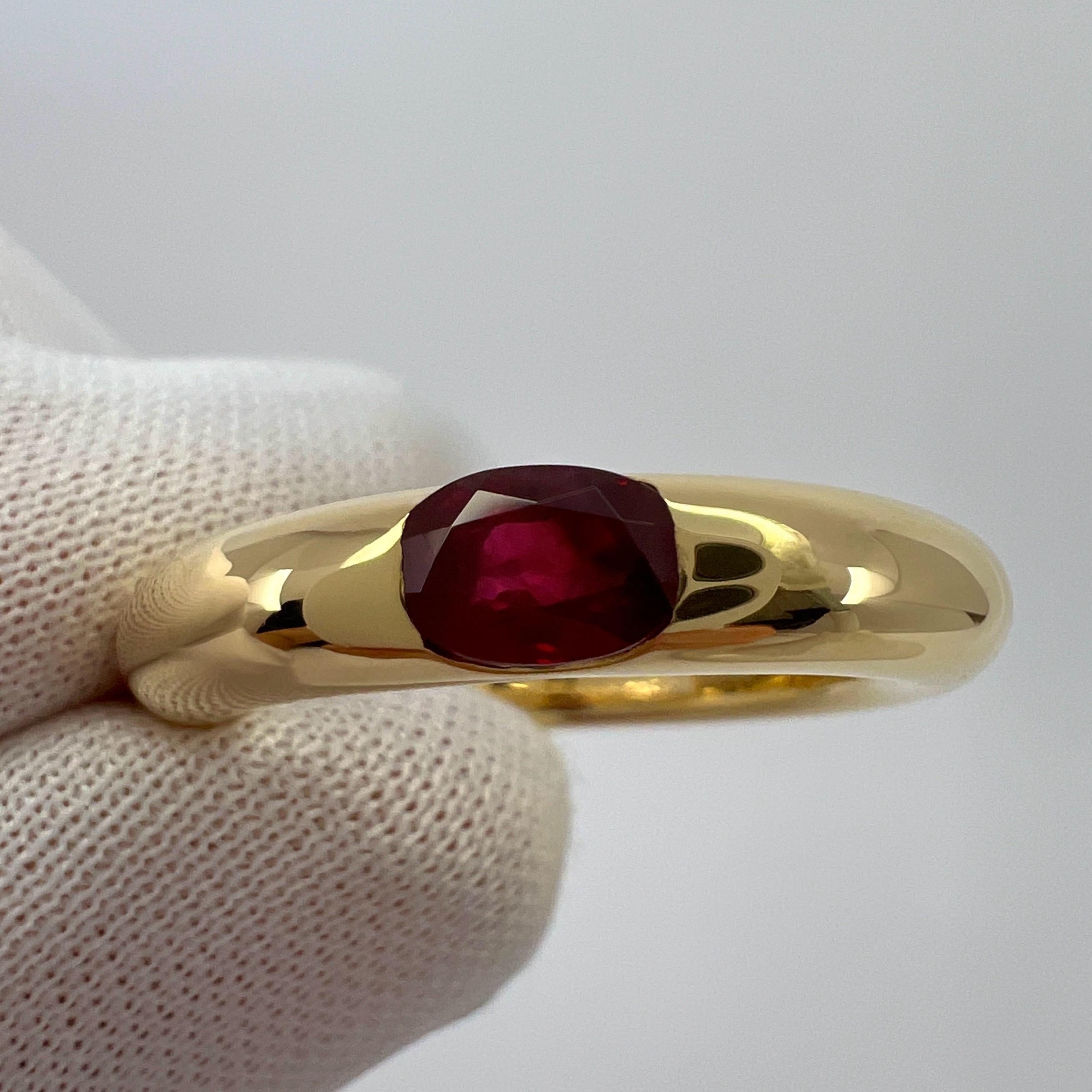 Vintage Cartier Deep Red Ruby Ellipse 18k Yellow Gold Oval Solitaire Ring 52 US6 In Excellent Condition In Birmingham, GB