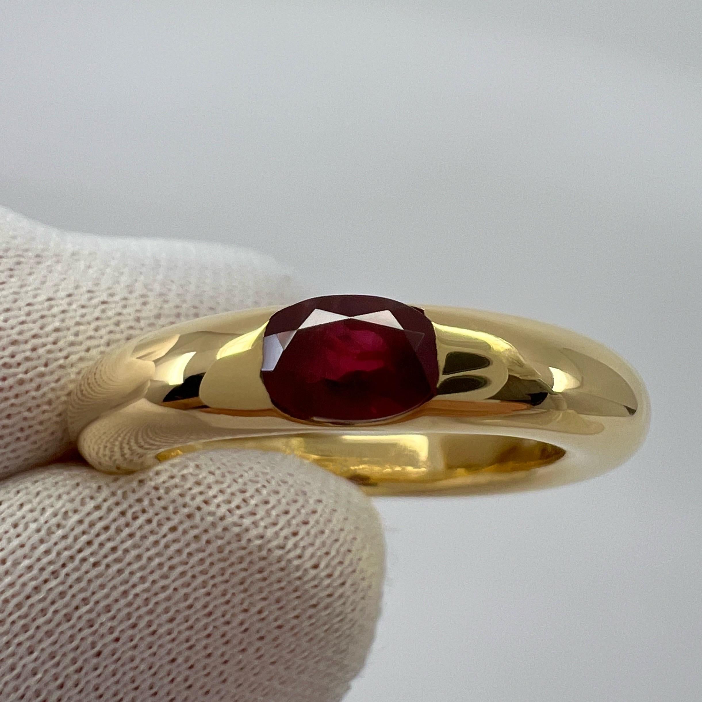 Women's or Men's Vintage Cartier Deep Red Ruby Ellipse 18k Yellow Gold Oval Solitaire Ring 52 US6