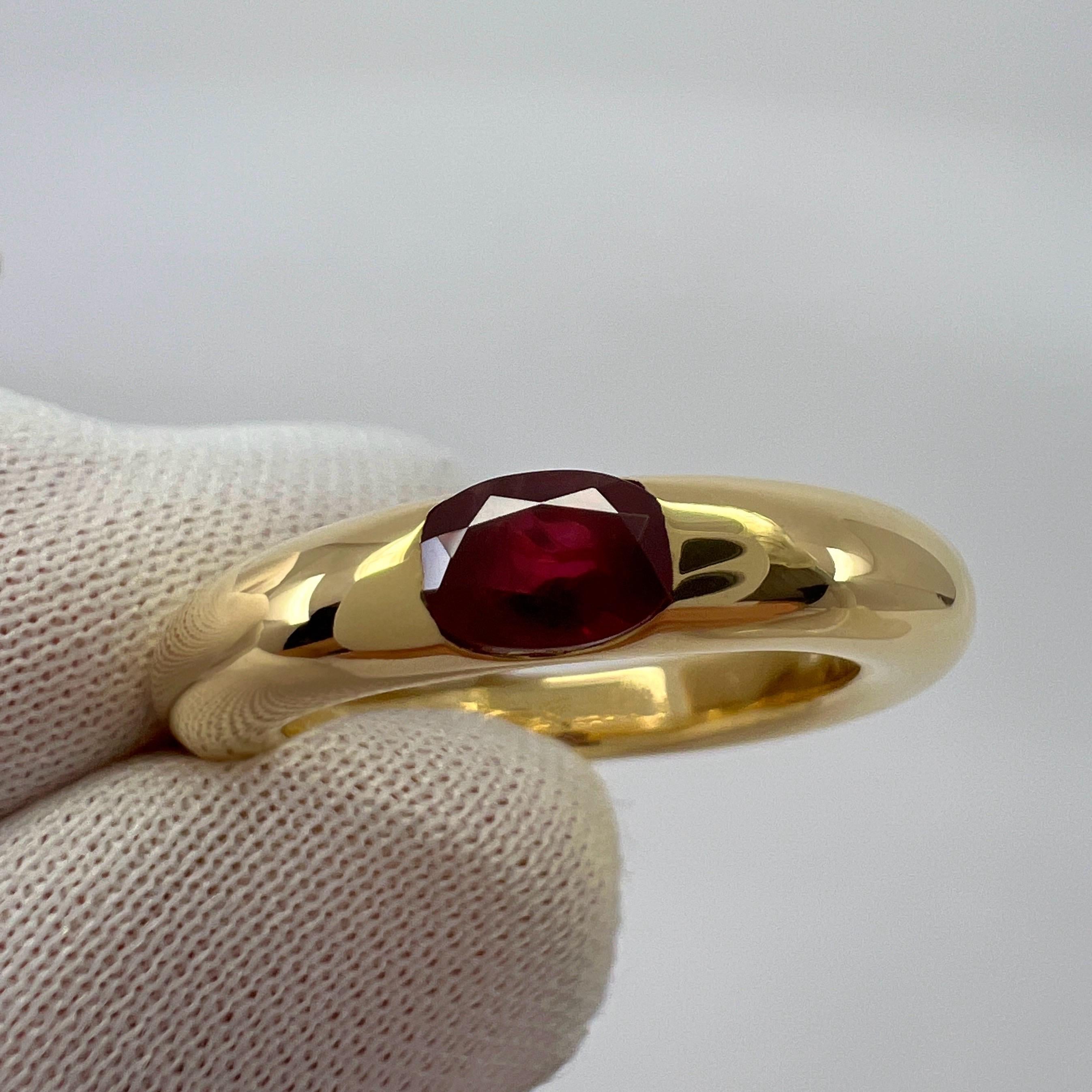 Vintage Cartier Deep Red Ruby Ellipse 18k Yellow Gold Oval Solitaire Ring 52 US6 1