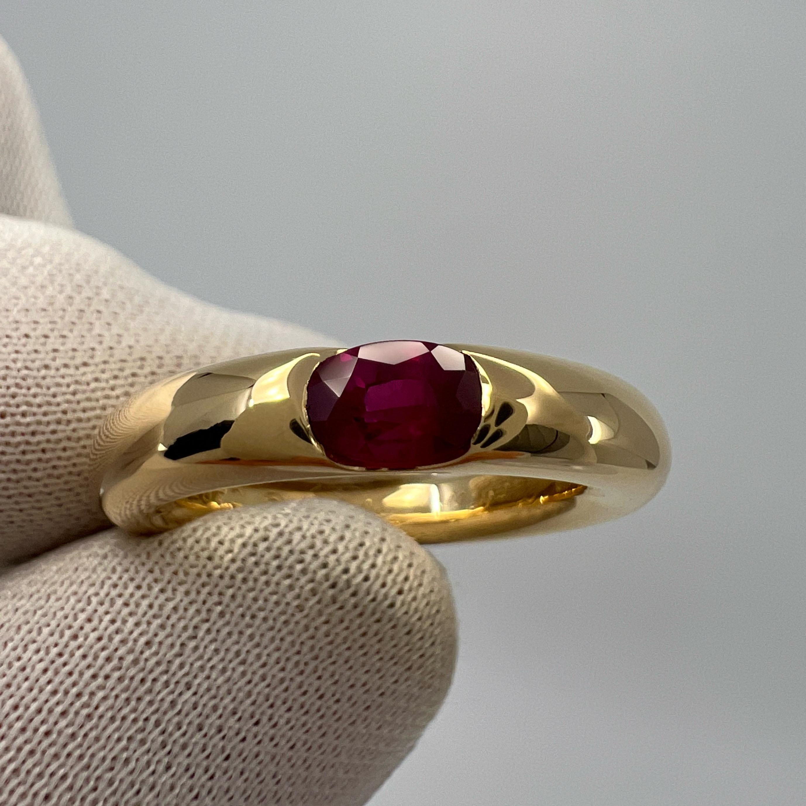 Vintage Cartier DEEP Red Ruby Oval Cut 18k Yellow Gold Solitaire Ellipse Ring 5 6