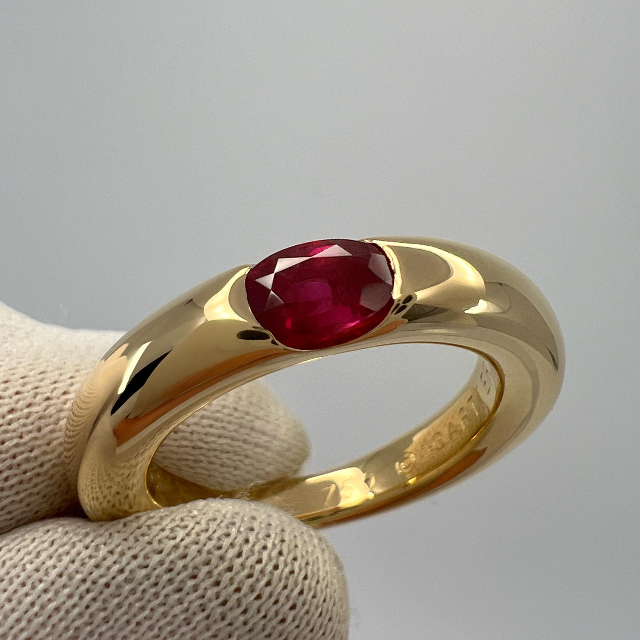Vintage Cartier DEEP Red Ruby Oval Cut 18k Yellow Gold Solitaire Ellipse Ring 5 7