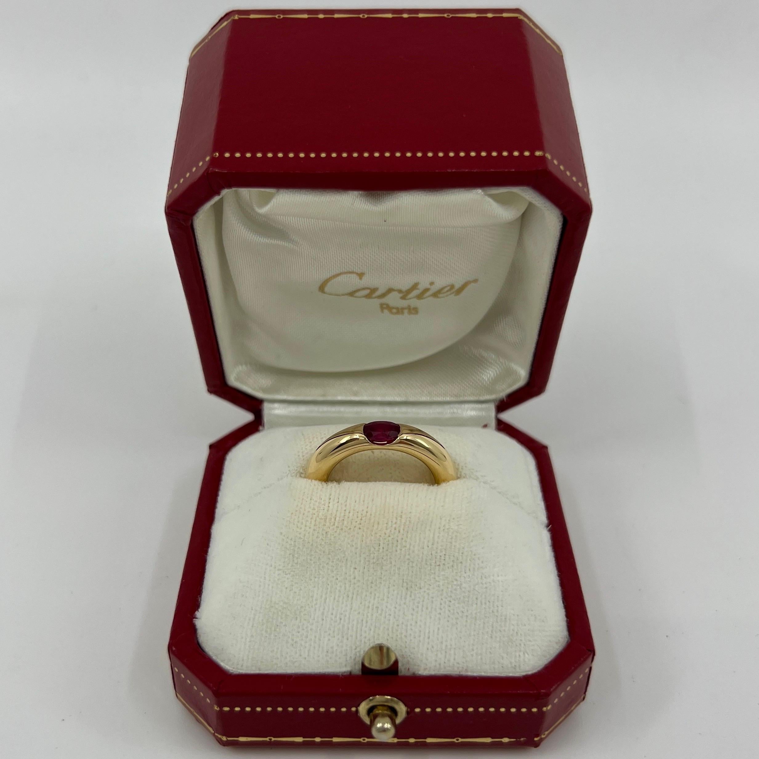 Vintage Cartier DEEP Red Ruby Oval Cut 18k Yellow Gold Solitaire Ellipse Ring 5 8