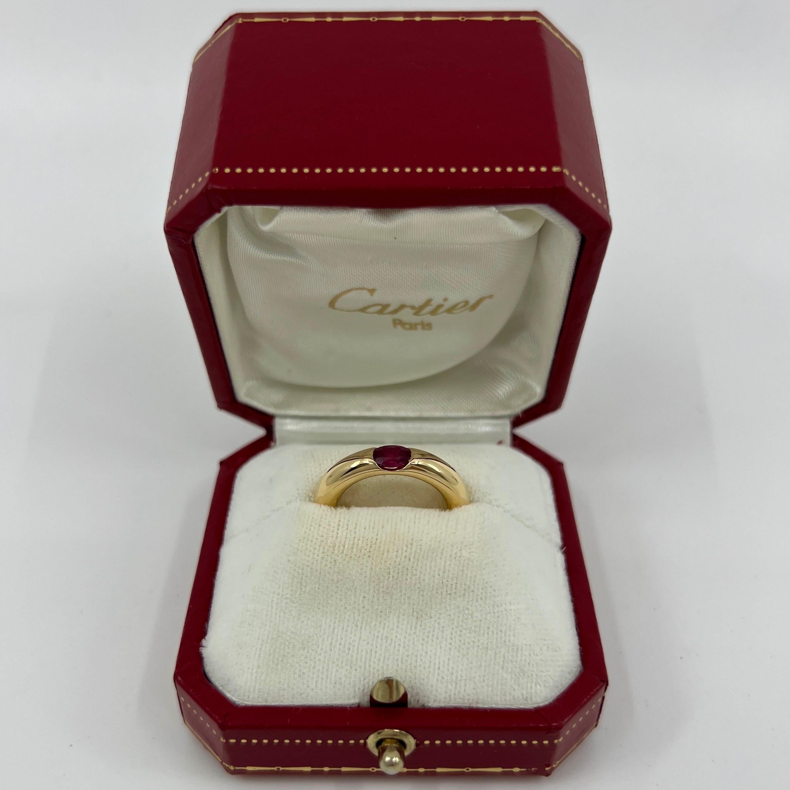 Vintage Cartier Vivid Red Ruby 18k Yellow Gold Solitaire Band Ring.

Stunning yellow gold ring set with a vivid red ruby. Fine jewellery houses like Cartier only use the finest of gemstones and this ruby is no exception. An excellent quality ruby