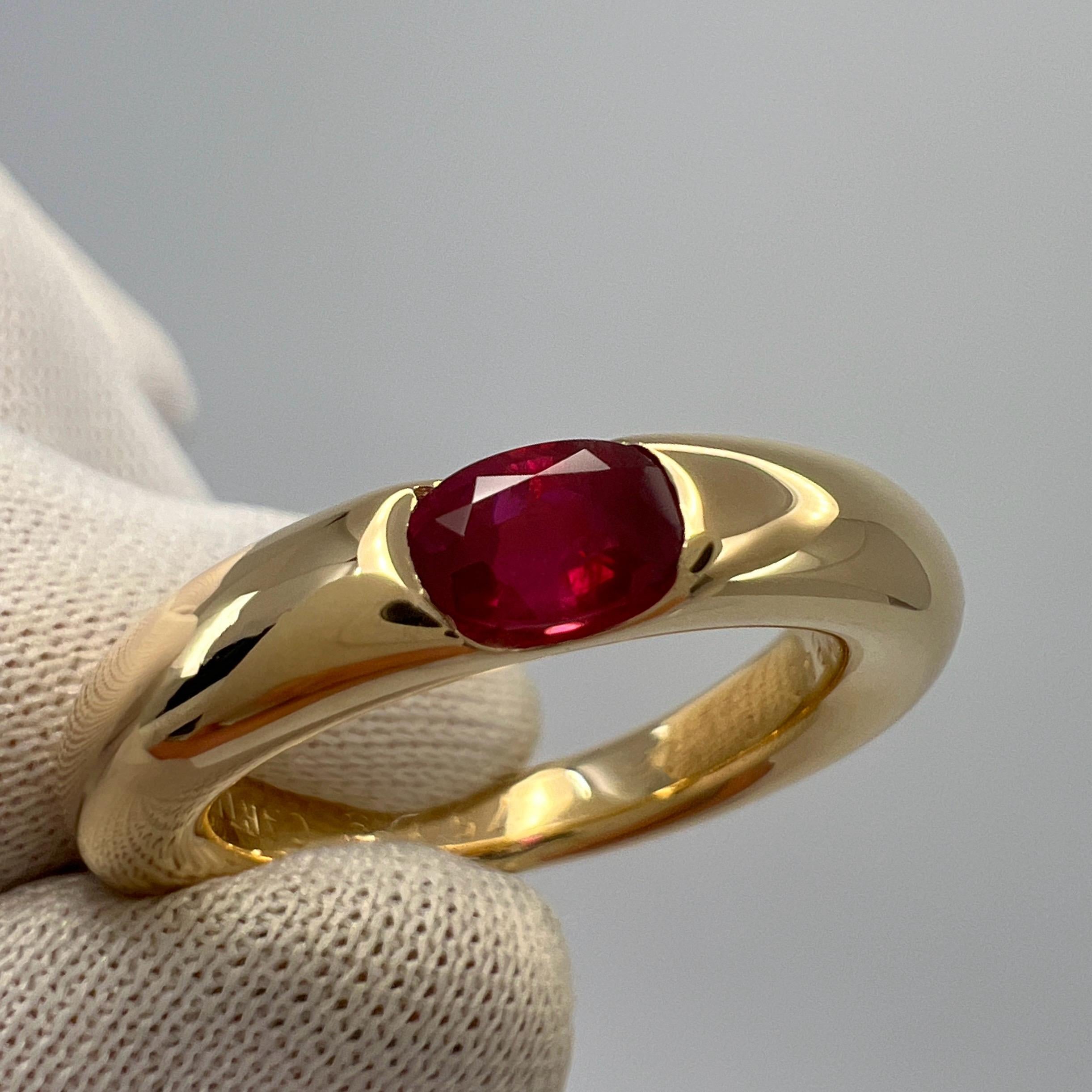 Vintage Cartier DEEP Red Ruby Oval Cut 18k Yellow Gold Solitaire Ellipse Ring 5 1