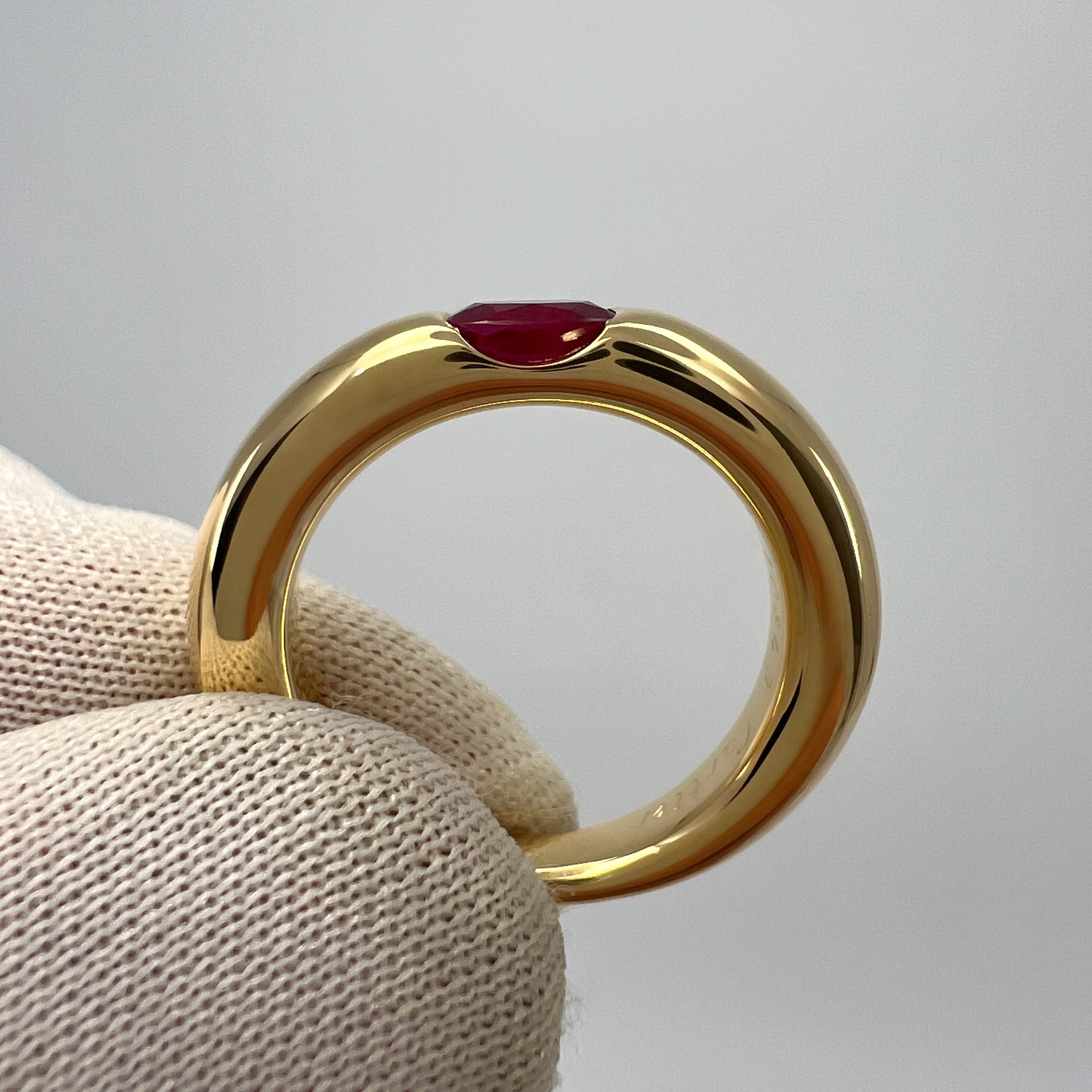 Vintage Cartier DEEP Red Ruby Oval Cut 18k Yellow Gold Solitaire Ellipse Ring 5 3