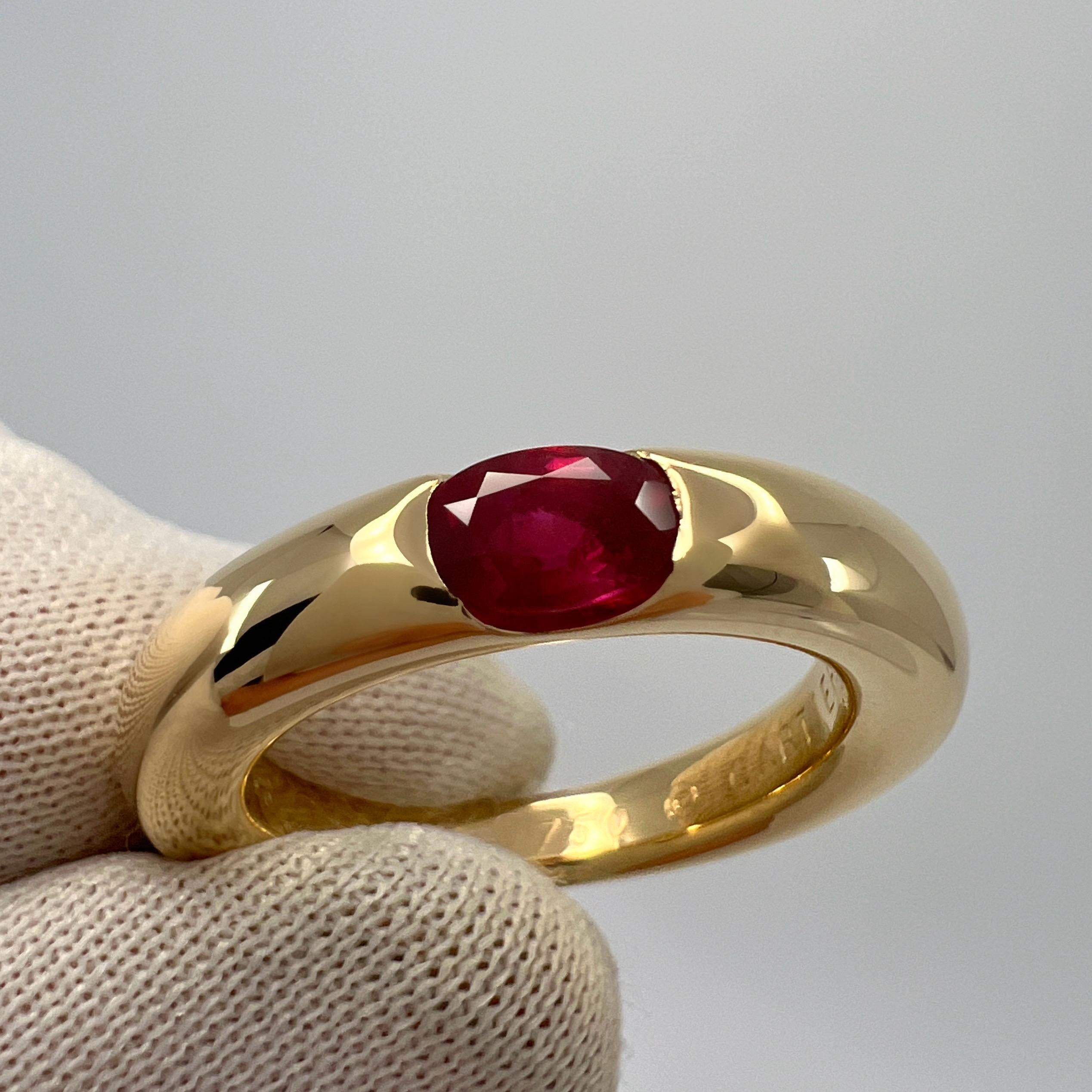 Vintage Cartier DEEP Red Ruby Oval Cut 18k Yellow Gold Solitaire Ellipse Ring 5 5