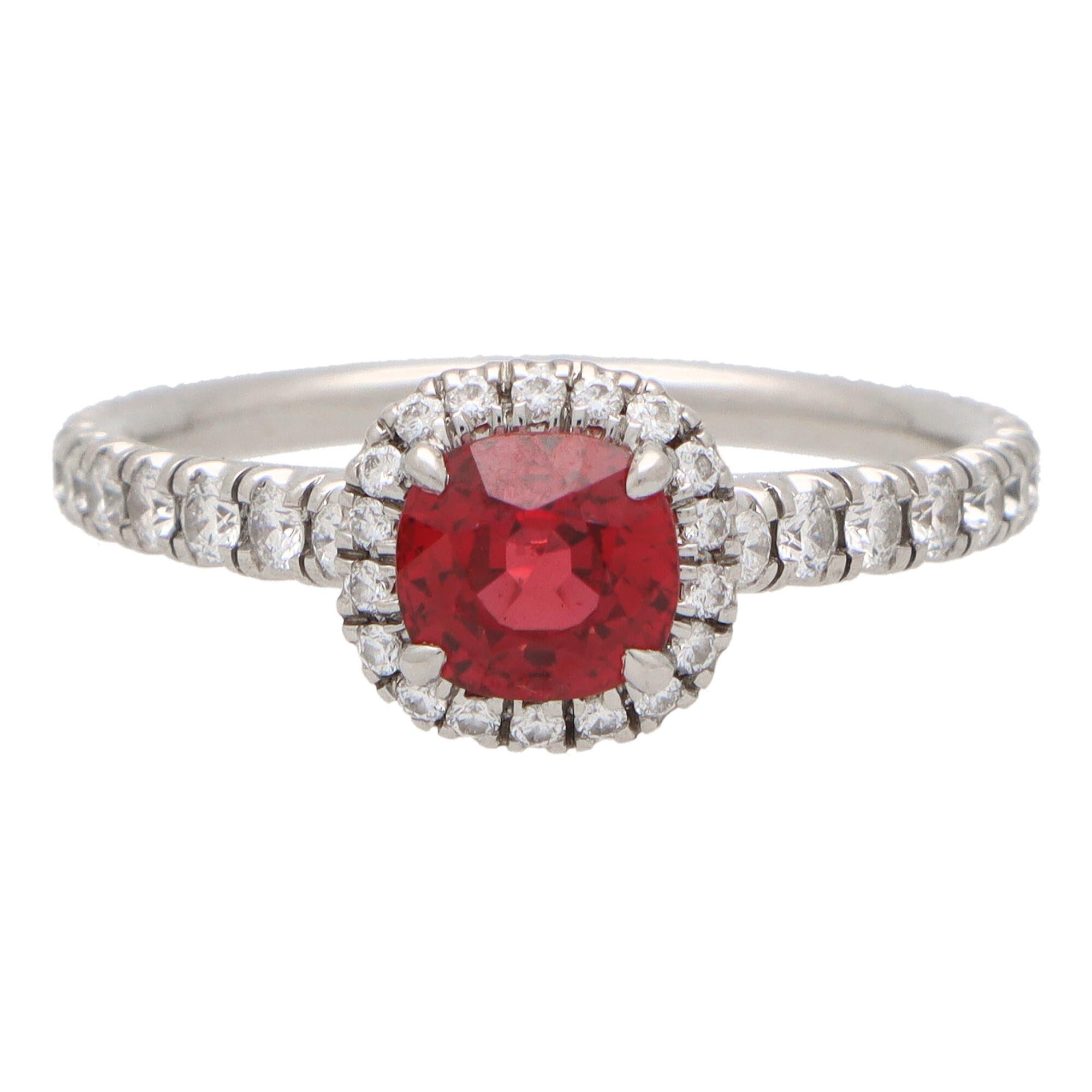 Vintage Cartier Destinée Ruby and Diamond Halo Ring Set in Platinum