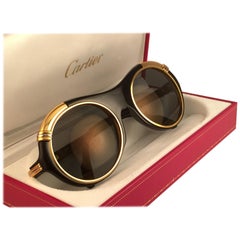Vintage Cartier Diabolo Gold & Black 53mm 24k Gold Sunglasses France