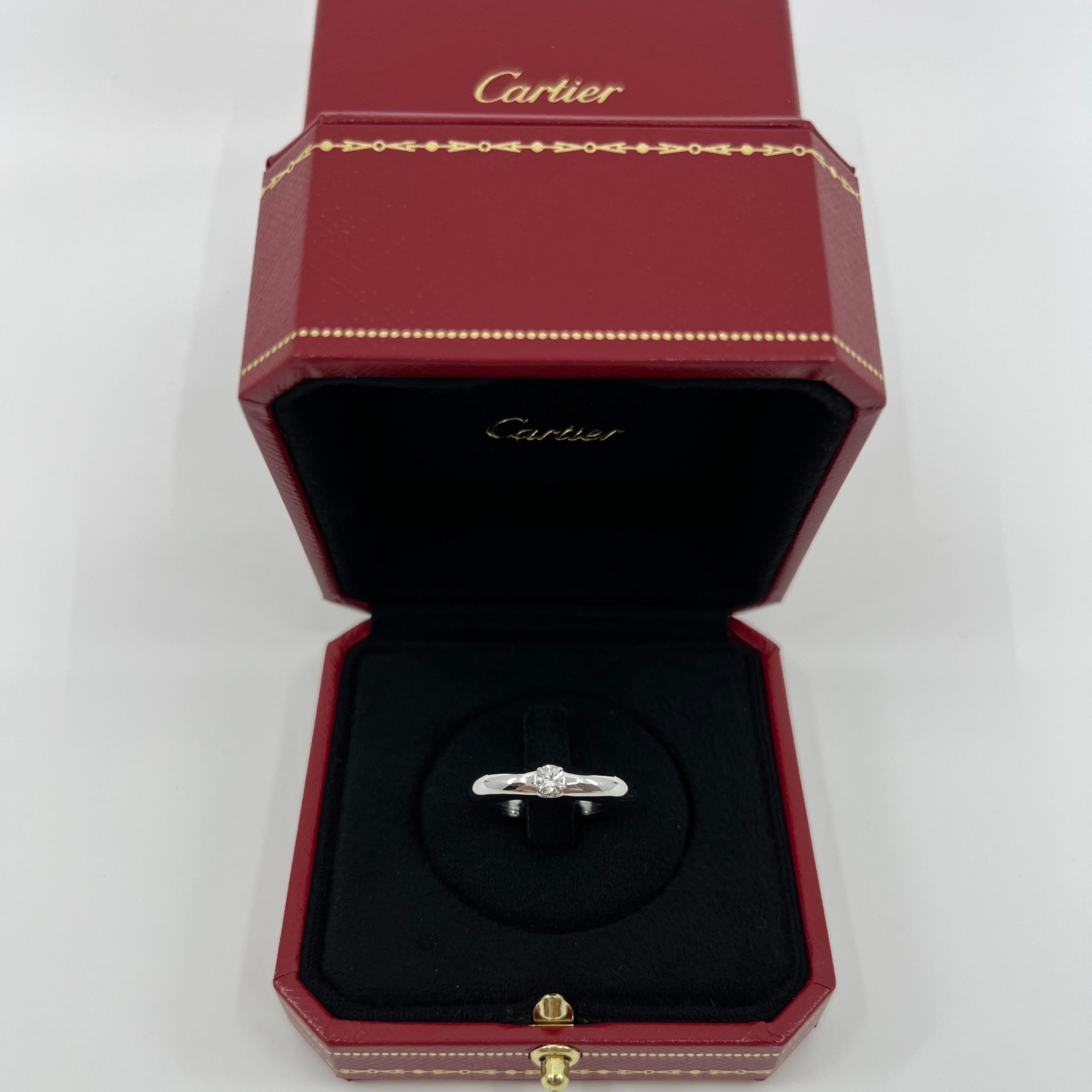 Vintage Cartier Round Brilliant Diamond 18k White Gold Solitaire Ring.

Stunning yellow gold ring set with a fine 0.21ct round diamond. E/F colour VVS1 clarity with an excellent round brilliant cut.
Fine jewellery houses like Cartier only use the