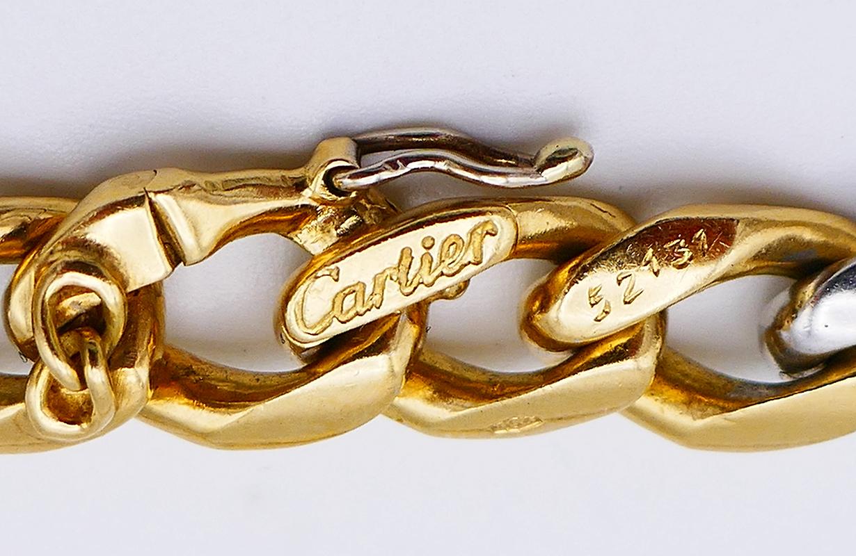 Round Cut Vintage Cartier Diamond 18k Gold Chain Necklace Bracelet