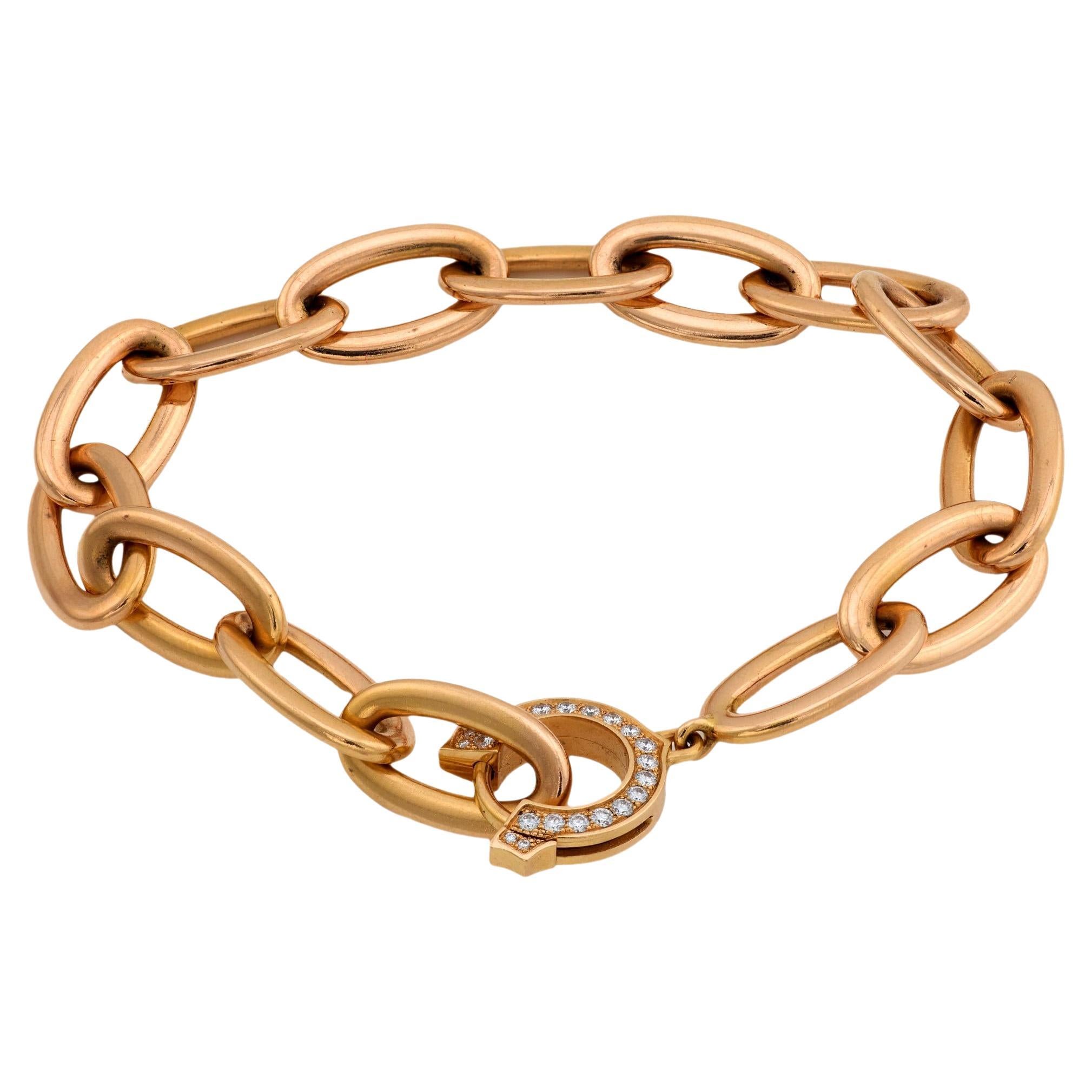 Pulsera de cadena "C" vintage Cartier de oro rosa de 18 quilates con diamantes