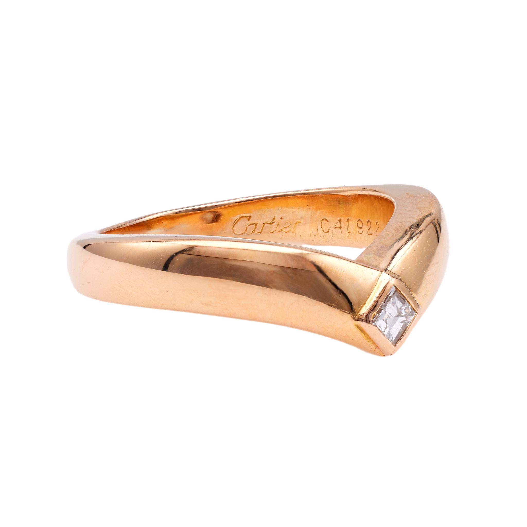 Vintage Cartier Diamond 18k Rose Gold Chevron Band Ring In Good Condition For Sale In Beverly Hills, CA