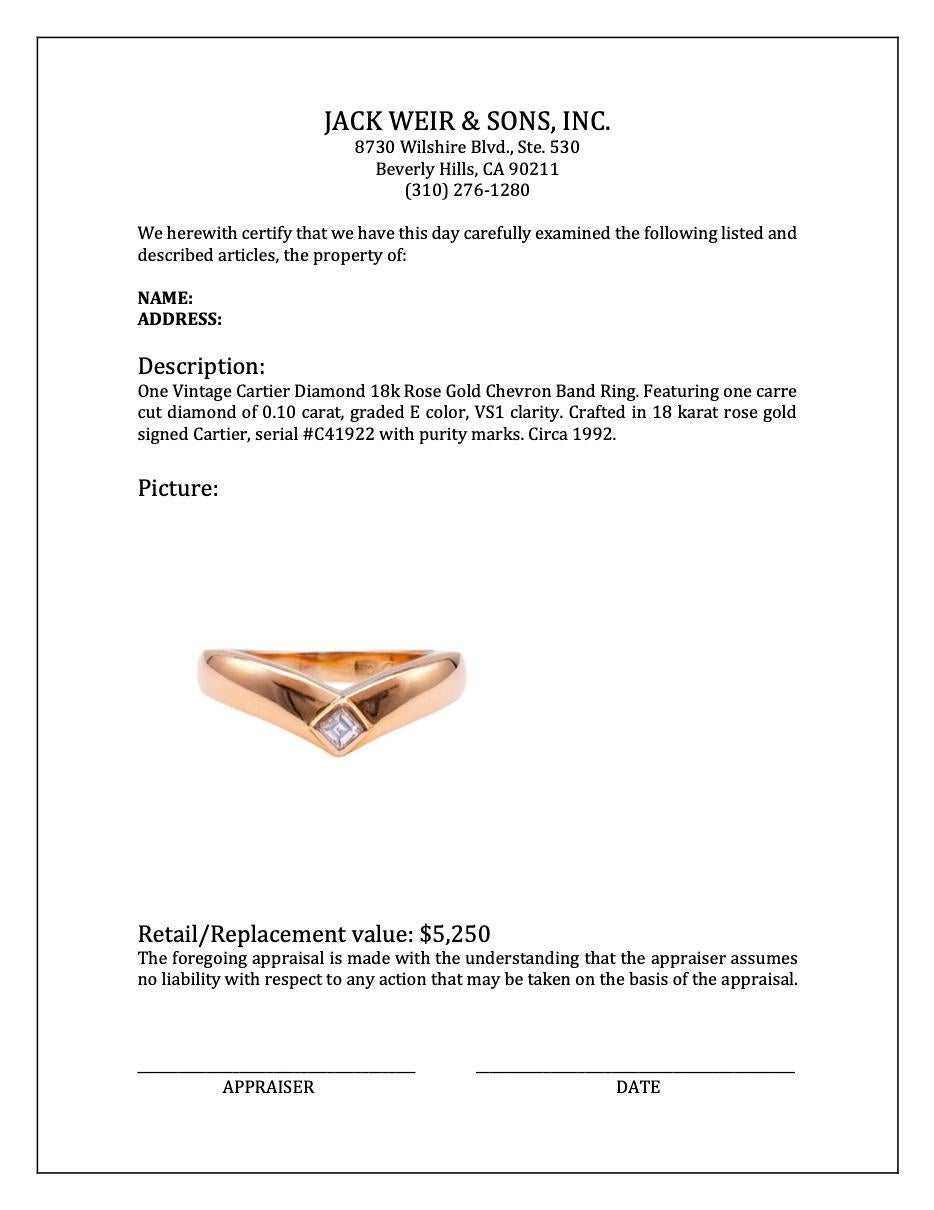 Vintage Cartier Diamond 18k Rose Gold Chevron Band Ring For Sale 1