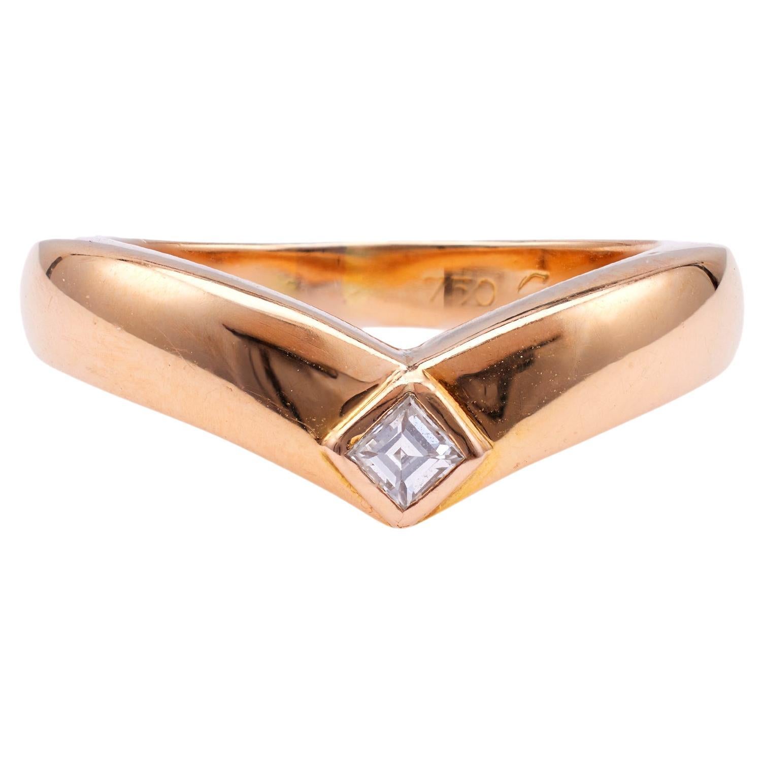 Vintage Cartier Diamond 18k Rose Gold Chevron Band Ring