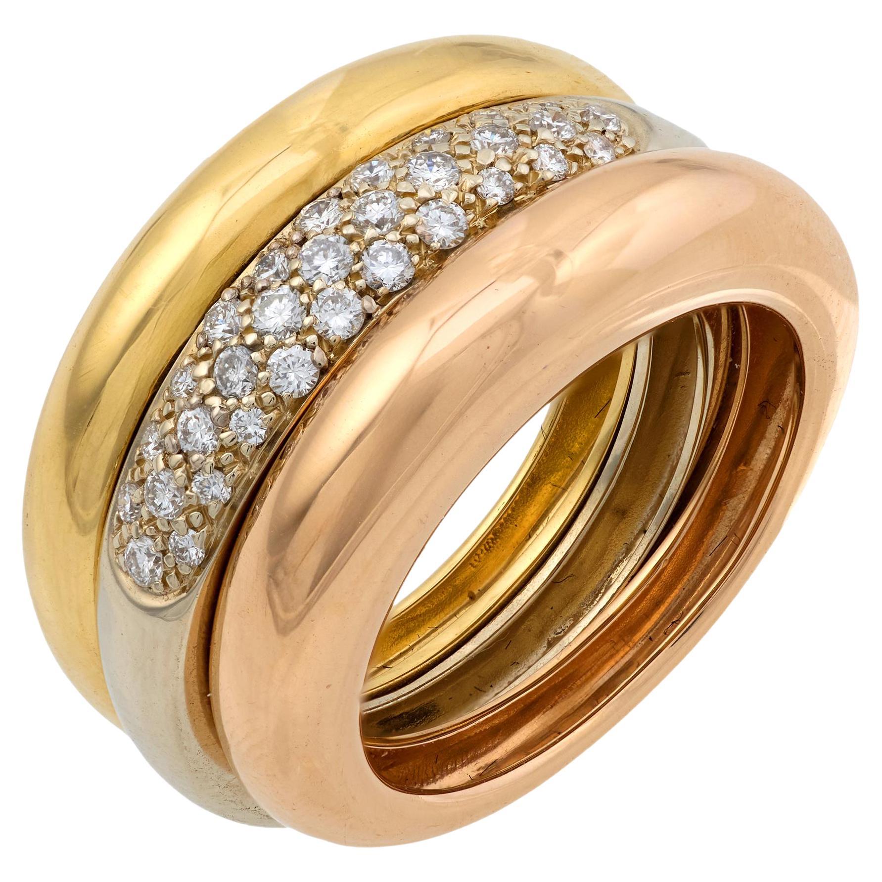 Vintage Cartier Diamant 18k tricolor Gold dreifach Band Ring