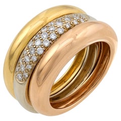 Anello Cartier d'epoca a tripla fascia con diamanti in oro 18 carati tricolore