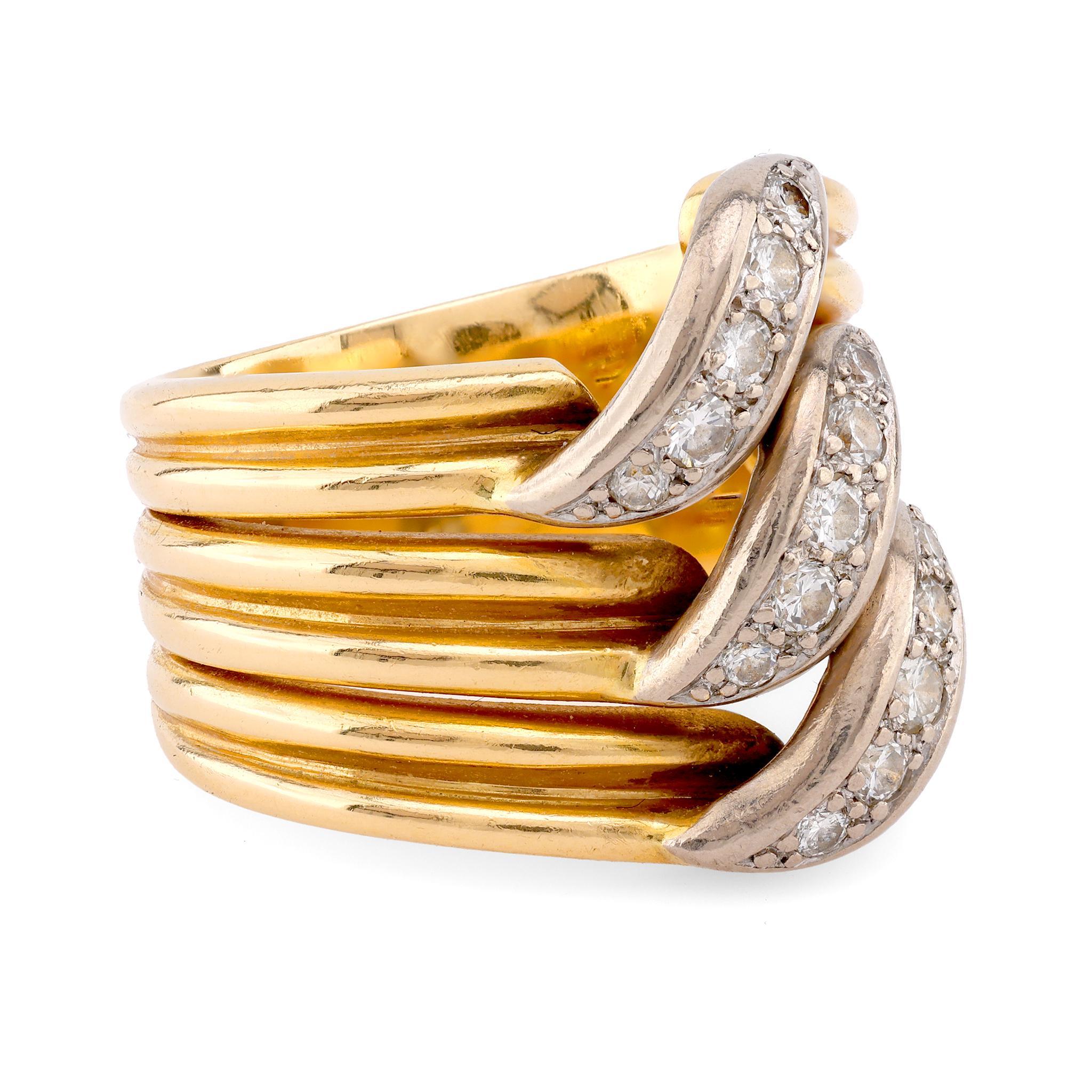 Vintage Cartier Diamant 18K Gelb- und Weißgold Trillium Ring (Brillantschliff)