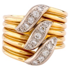 Vintage Cartier Diamant 18K Gelb- und Weißgold Trillium Ring