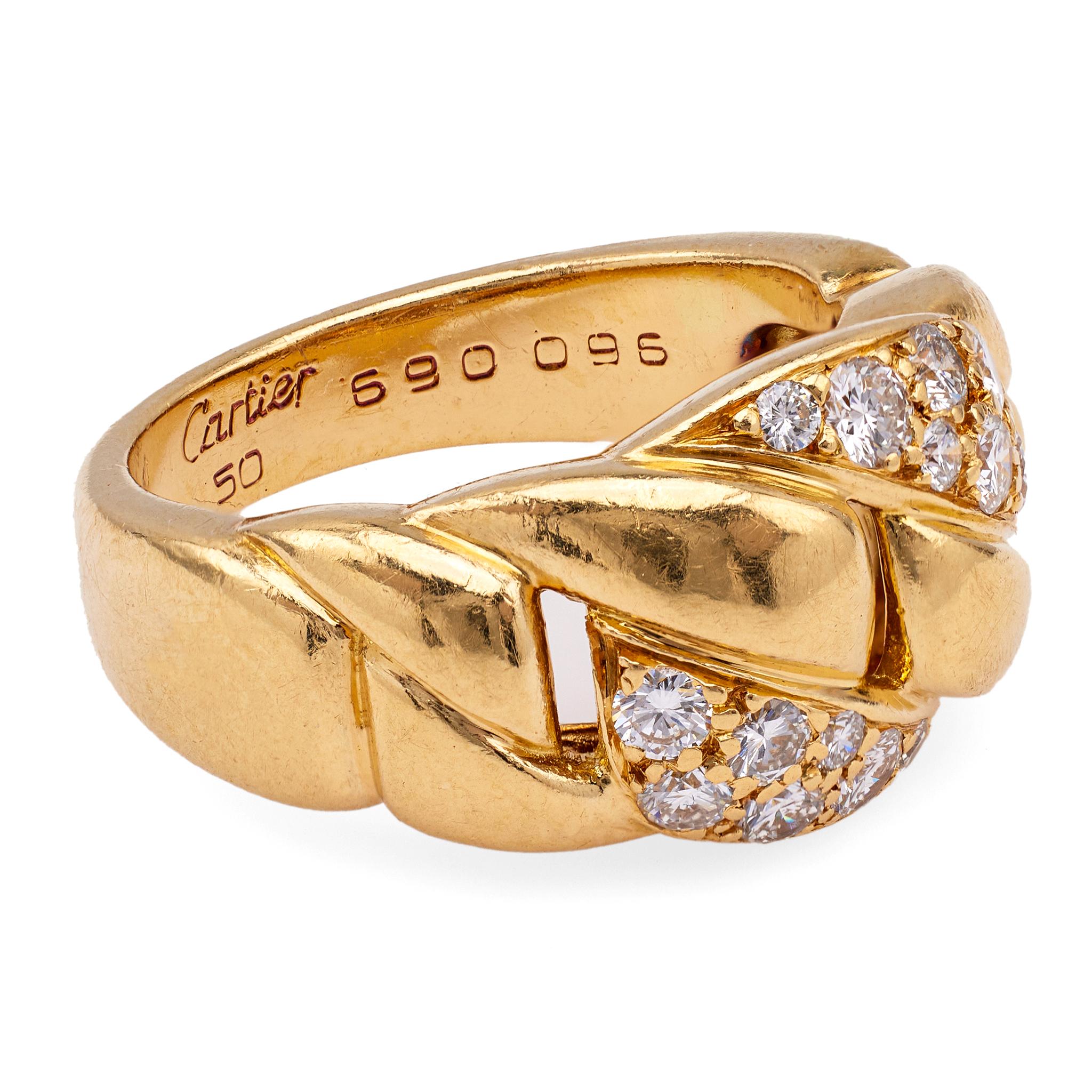 Vintage Cartier 18 Karat Gelbgold geschwungener Gliederring mit Diamanten für Damen oder Herren
