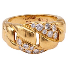 Vintage Cartier Diamond 18k Yellow Gold Curb Link Ring