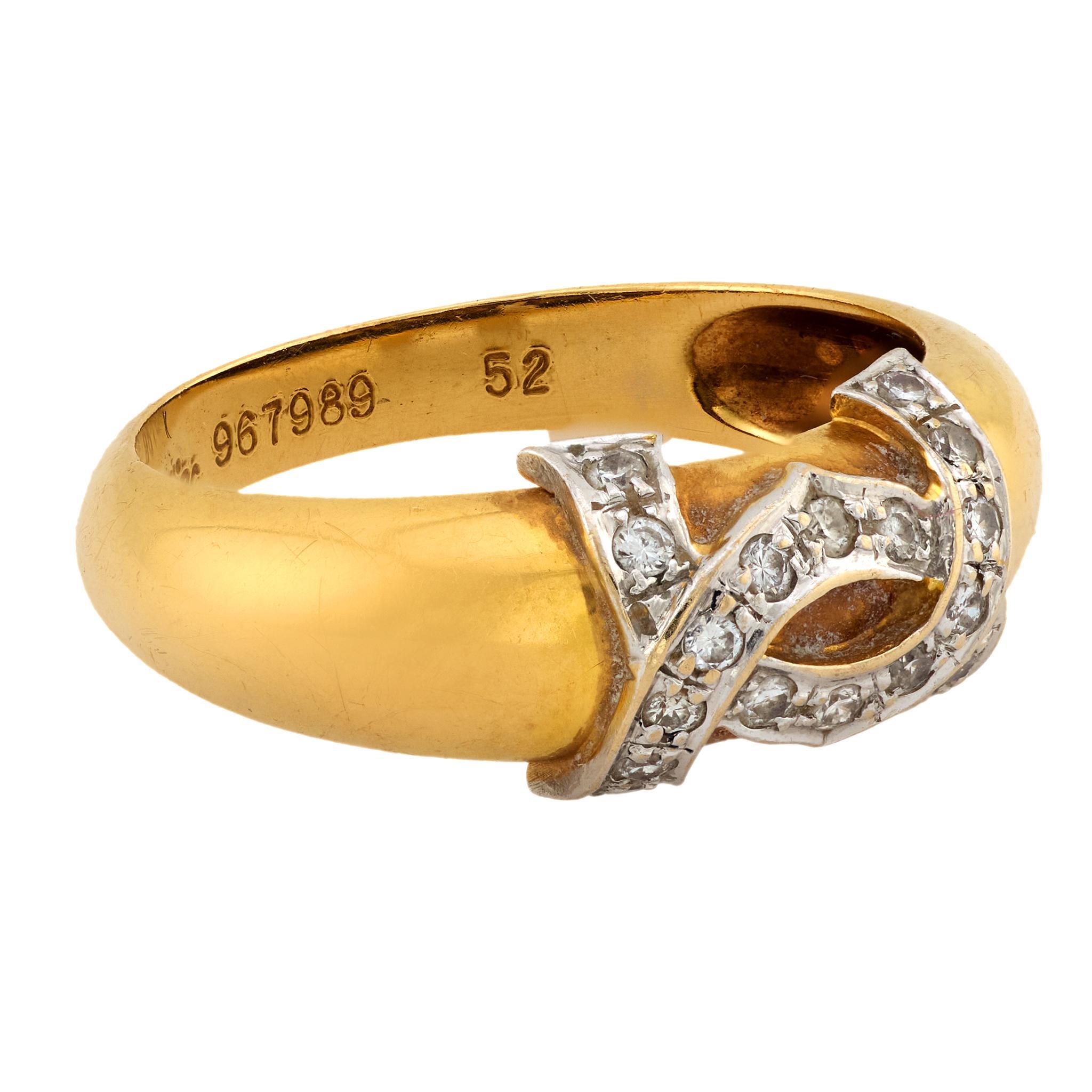 Vintage Cartier diamond 18k yellow gold double C band In Good Condition For Sale In Beverly Hills, CA