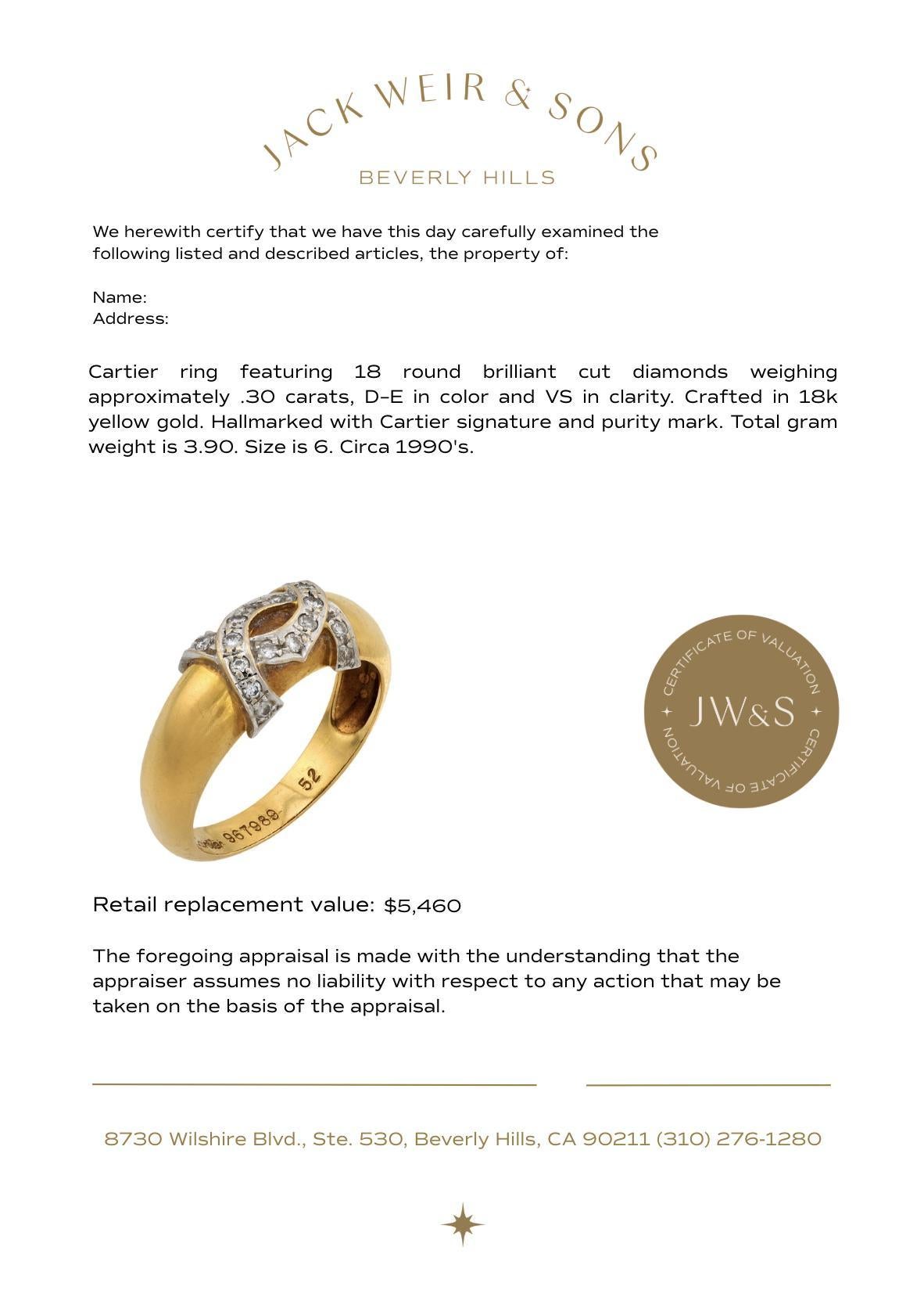 Women's Vintage Cartier diamond 18k yellow gold double C band For Sale
